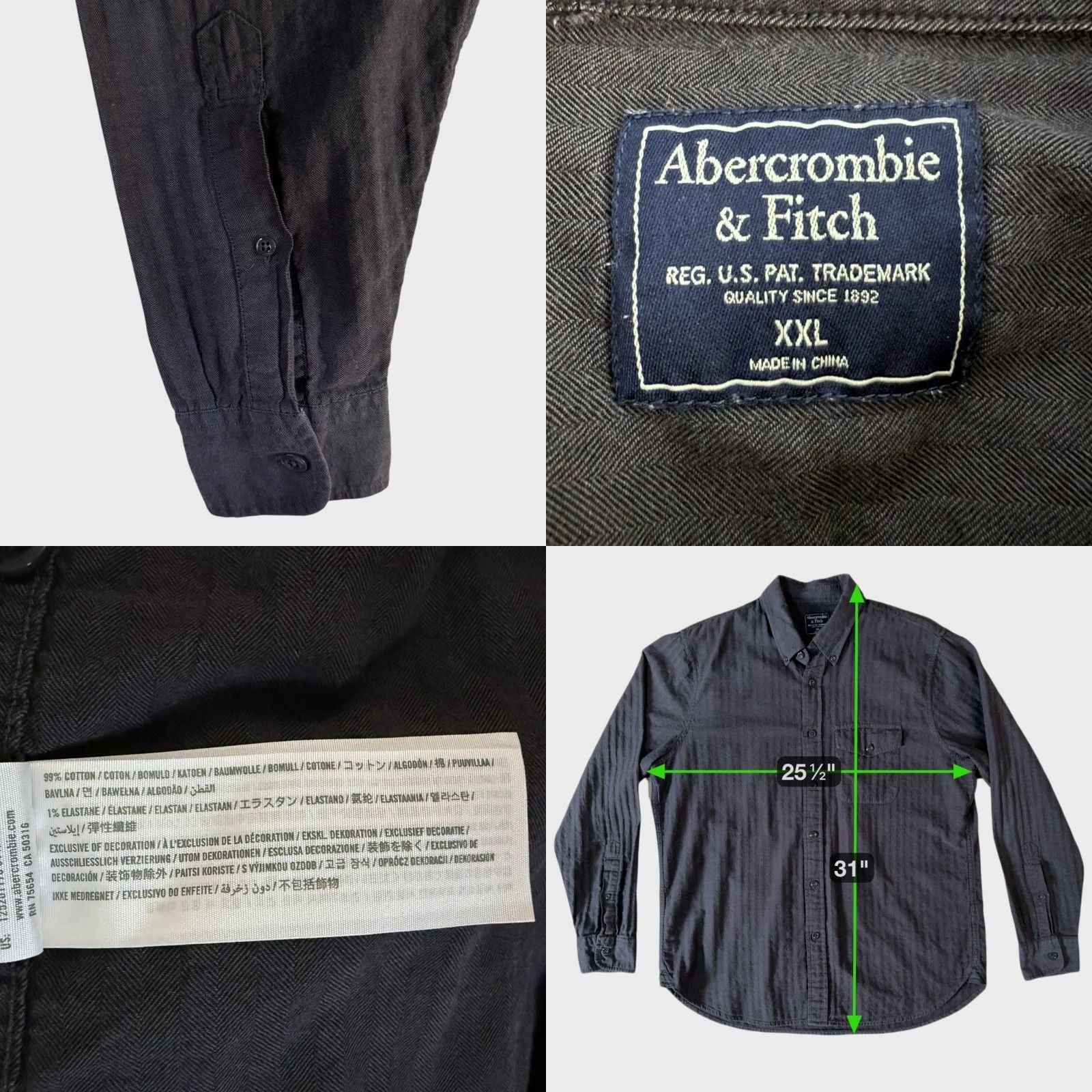 Abercrombie & Fitch Abercrombie & Fitch Shirt Gray Men XXL Button-Down Long-Sleeve Casual Striped 99% Cotton 1% Elastane Button Up Shirts Mens Size US XXL / EU 58 / 5 - 8 Thumbnail