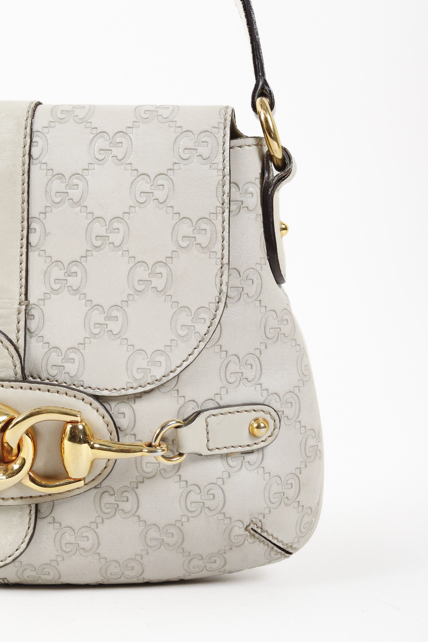 Gucci Gucci Off-White Embossed Monogram Horsebit Shoulder Bag Size ONE SIZE - 9 Thumbnail