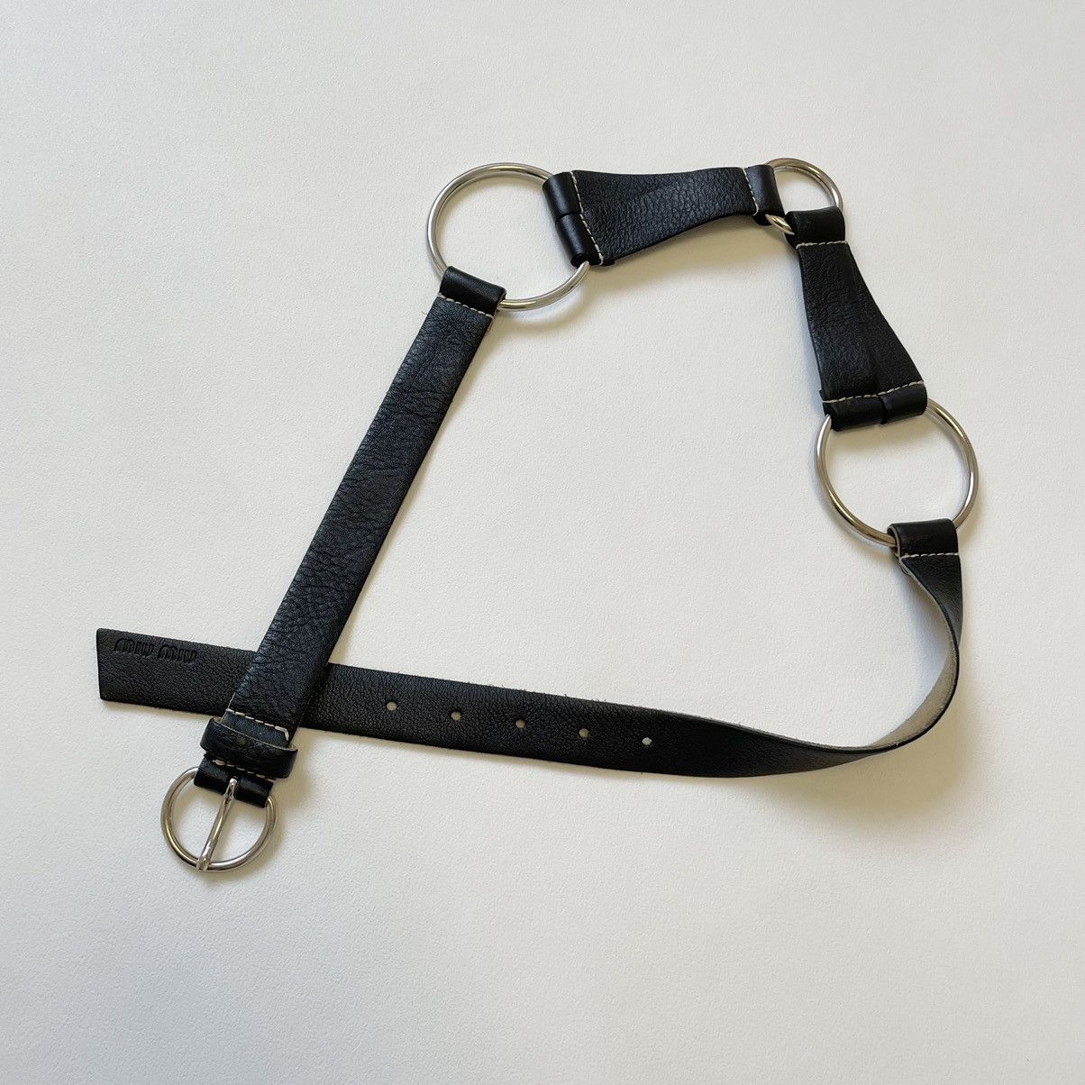 Miu Miu Mid 2000s Black Leather Bondage Belt Size 32 - 17 Thumbnail