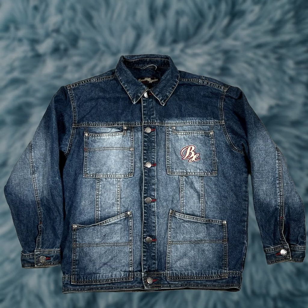 Express VINTAGE Brooklyn Express Denim Jacket Chore Barn Style Jean Jacket Size S Mens Blue 22in Pit 25in Length Story: Y2K Vintage Size US 29 - 1 Thumbnail