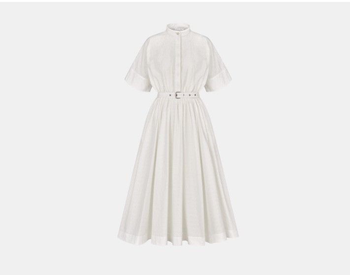 Dior o1w1db10325 411R5 Belted Midi Dress in White Size S / US 4 / IT 40 - 1 Thumbnail