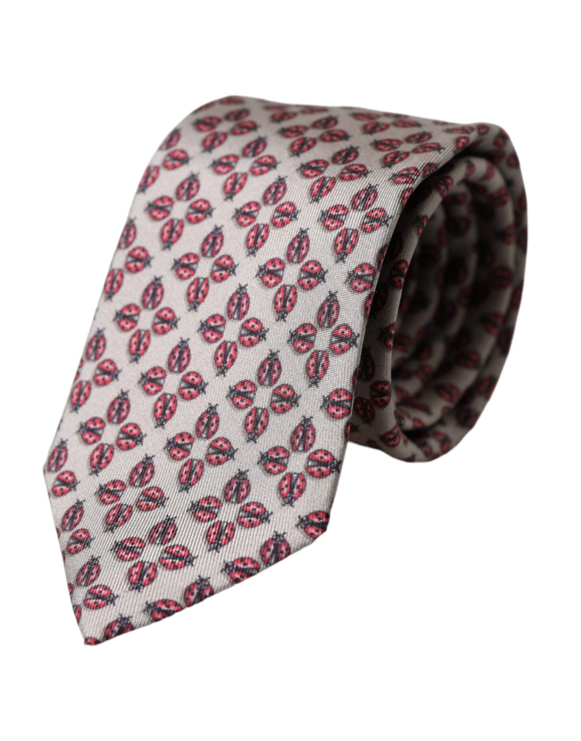 Dolce & Gabbana Beige Lady Bug Print Silk Adjustable Men Men's Tie Size ONE SIZE - 1 Thumbnail