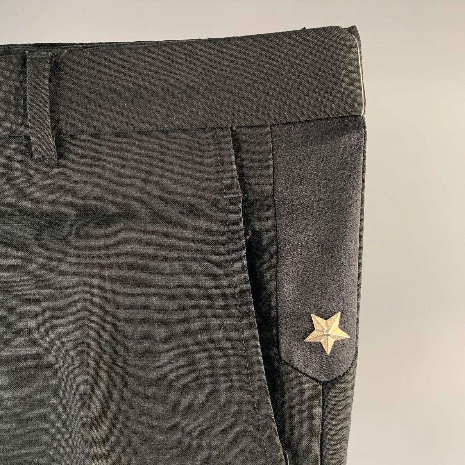 Givenchy GIVENCHY Size 32 Black Star Wool Blend Flat Front Pants Size US 32 / EU 48 - 2 Thumbnail