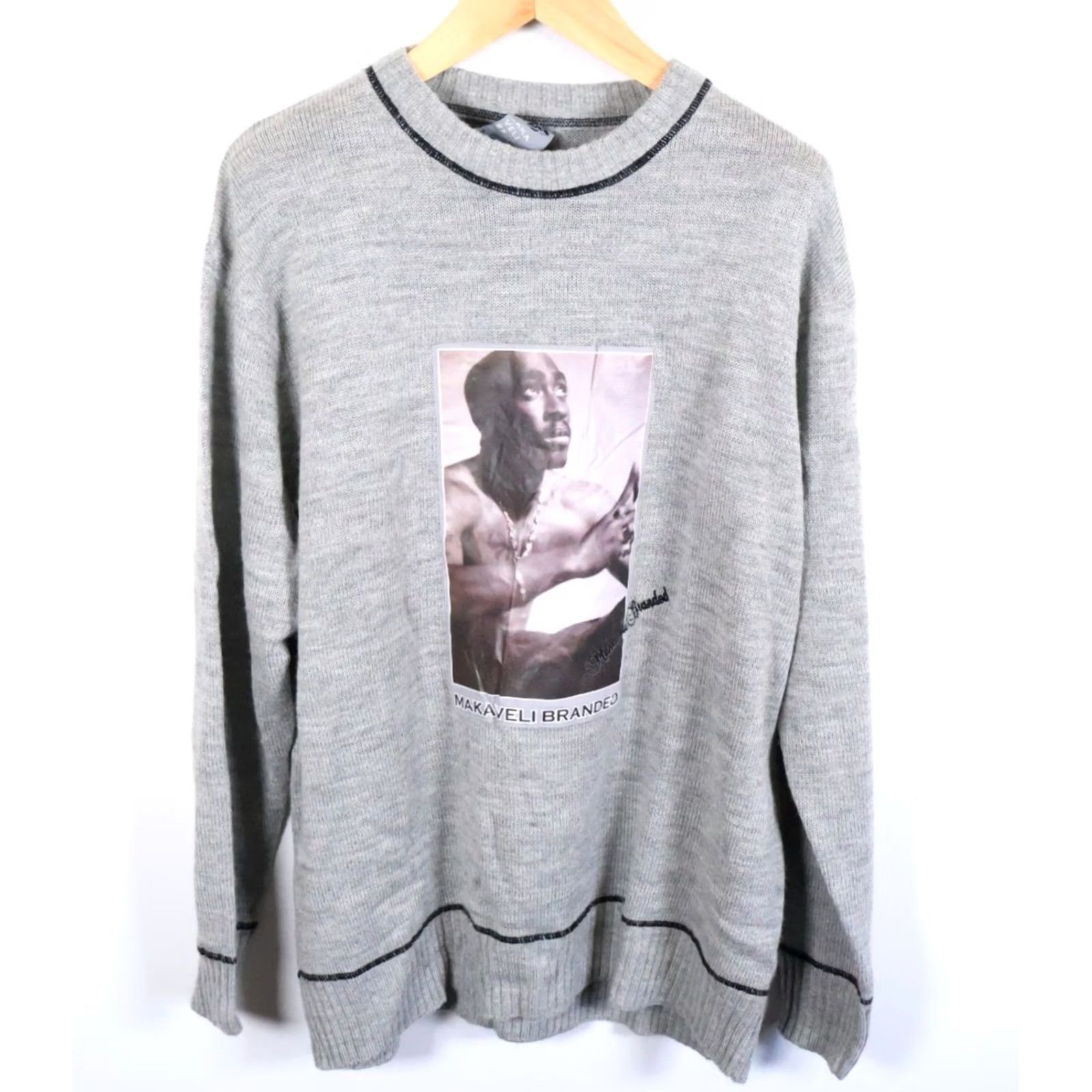 Vintage VINTAGE Tupac Makaveli Sweater Men 2XL Gray Wool Knit Rap Hip Hop 90s 2Pac VTG Size US XXL / EU 58 / 5 - 2 Thumbnail