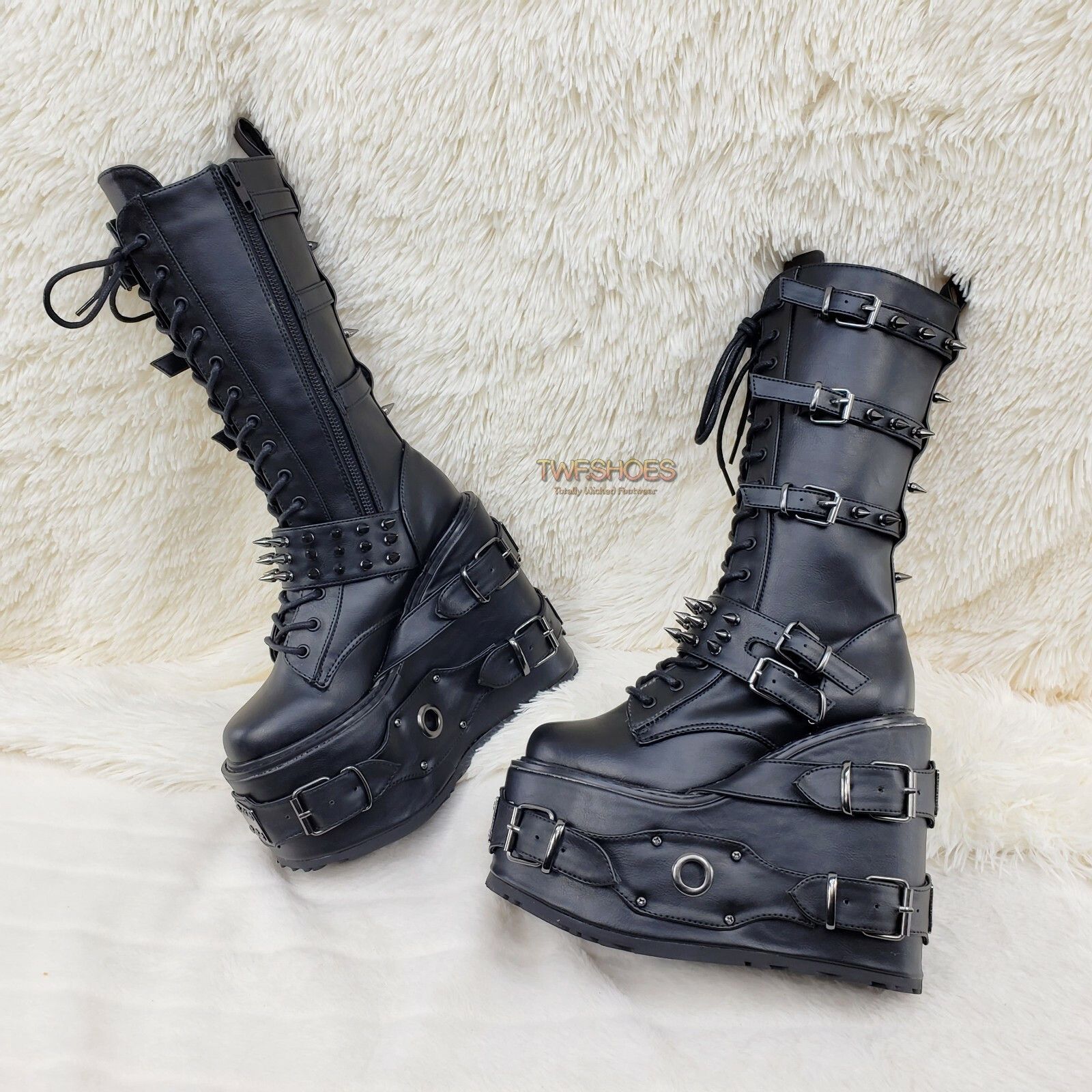 Demonia Cult DEMONIA Swing 327 Black Knee Boot 5.5" Platform Studs & Spik Size US 7 / IT 37 - 1 Thumbnail