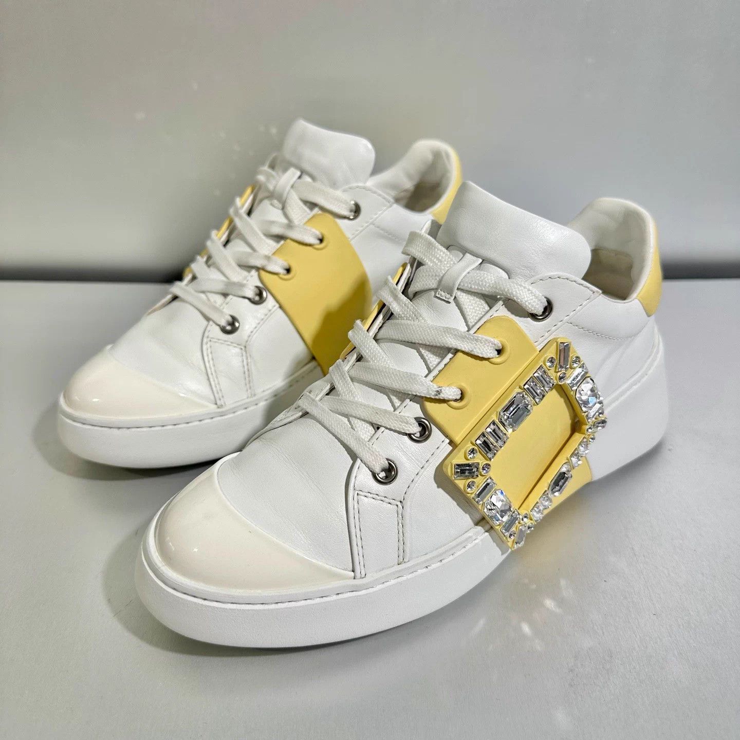 Roger Vivier Roger Vivier white & yellow crystal buckle sneakers 36 Size US 5 / IT 35 - 1 Thumbnail