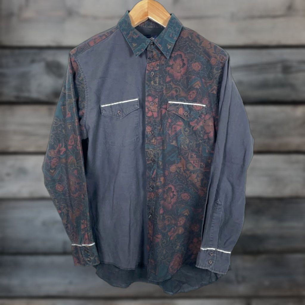 Wrangler VINTAGE Wrangler Cowboy Cut Shirt Men XL Black Floral 90s Western USA Made Cotton Twill Button-Down 17-35 (Adult) Mens Size US XL / EU 56 / 4 - 1 Thumbnail
