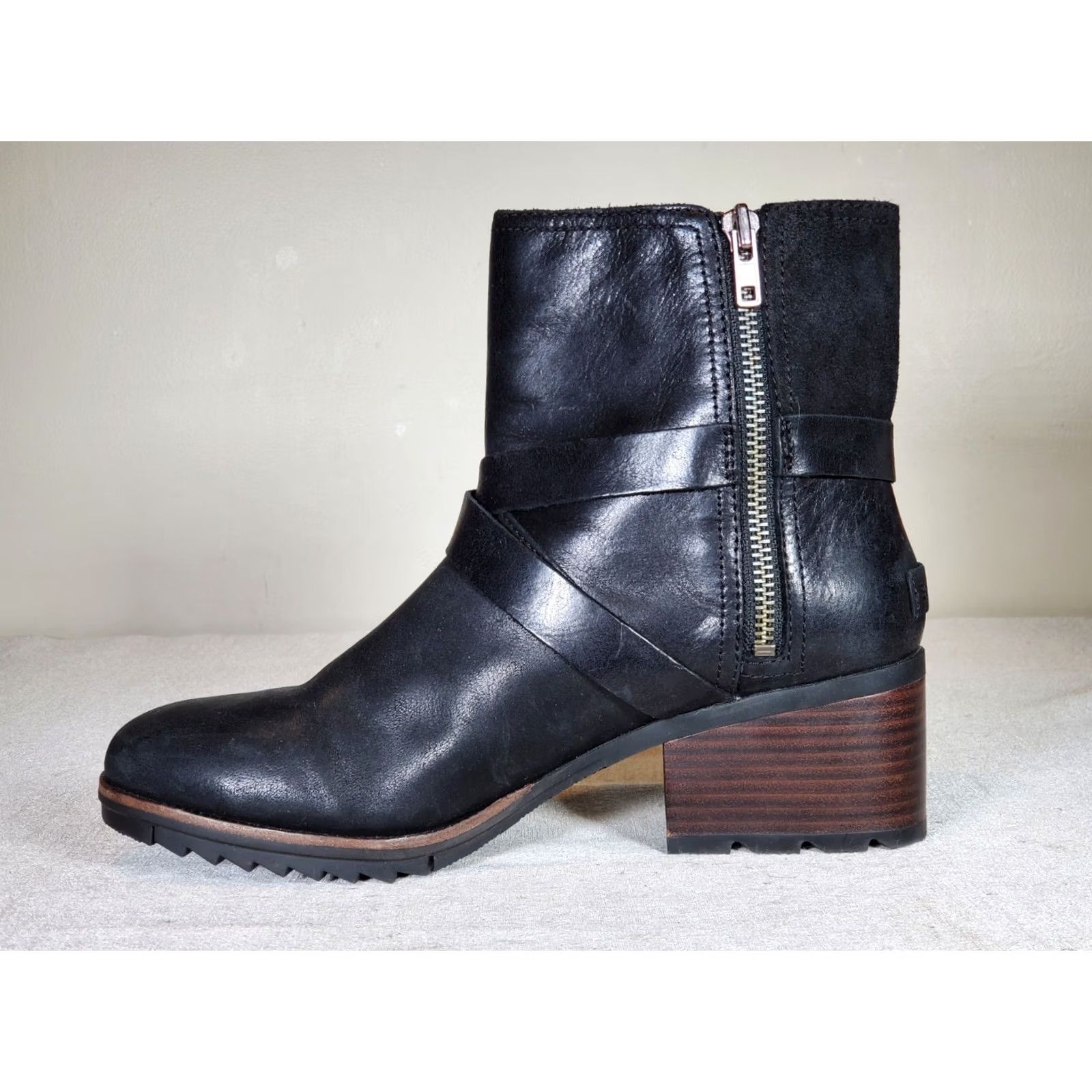 SOREL SOREL Cate Buckle Bootie NL3709-010 Black Leather Zip Rain Boot Women's US 11 Size US 11 / IT 41 - 3 Thumbnail