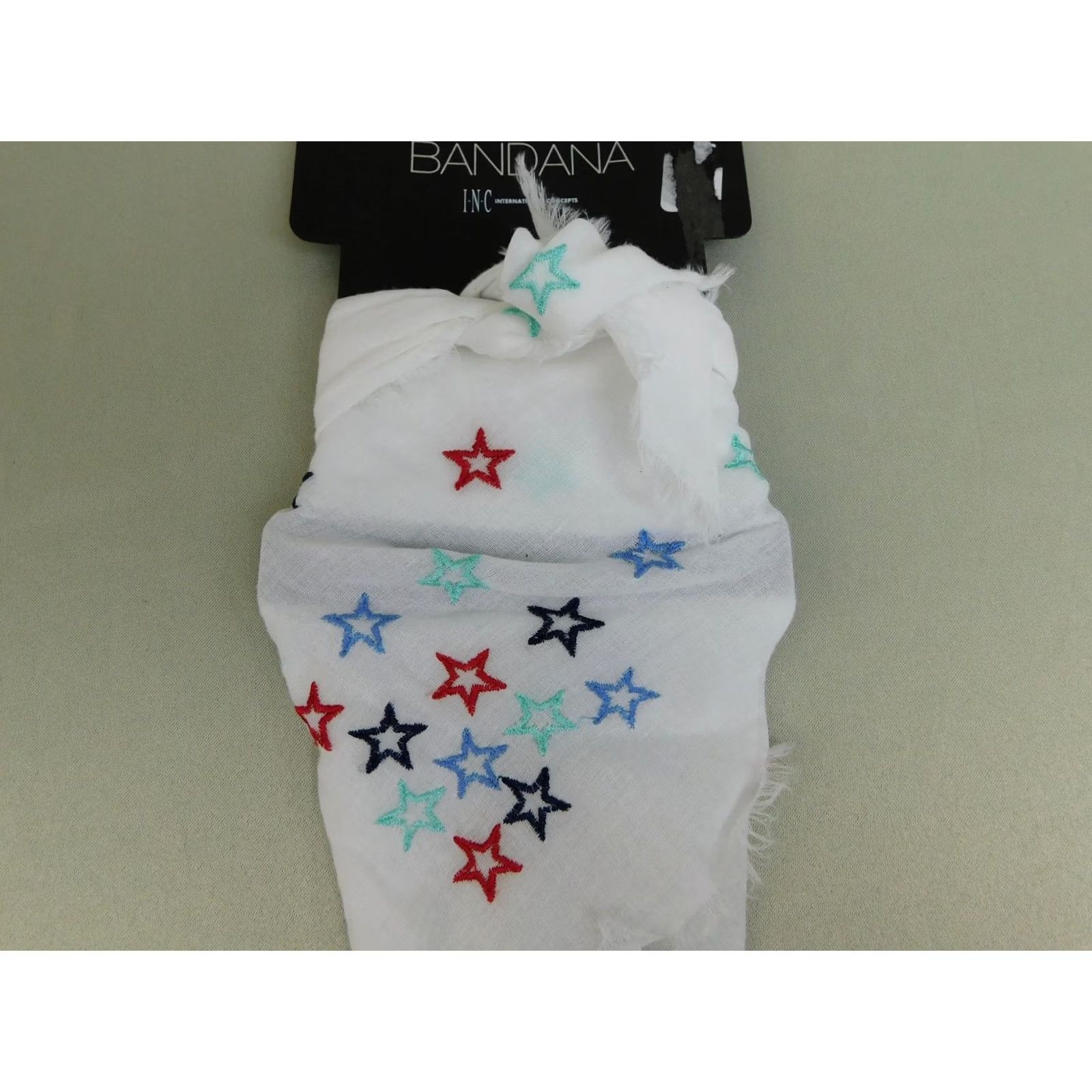 Vintage INC International Concepts Bandana Womens White Patriotic Star Embroidered Fringe Size ONE SIZE - 3 Thumbnail