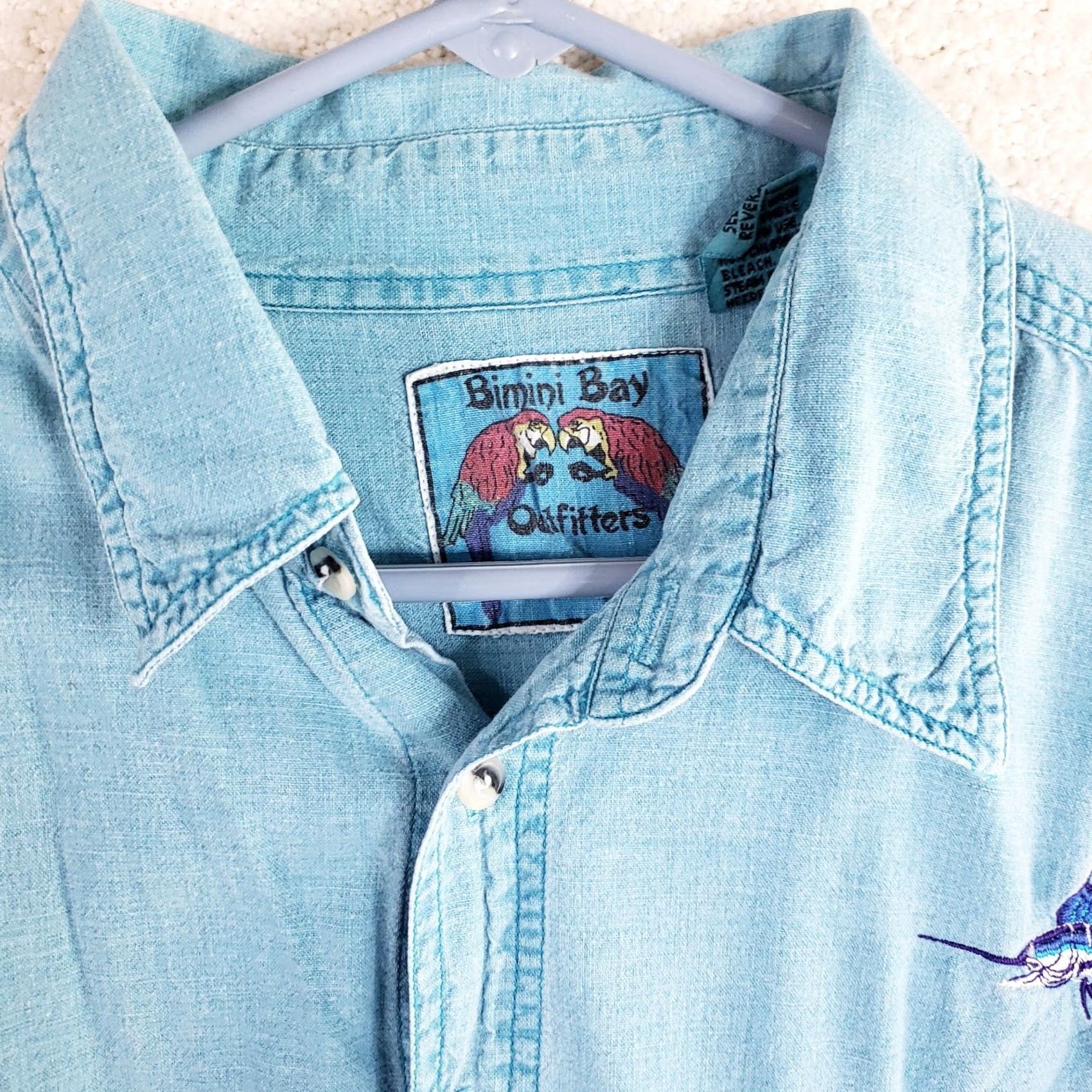 Vintage VINTAGE Bimini Bay Shirt Mens L Blue Sportfish SS Marlin Logo Fishing Button Up Size US L / EU 52-54 / 3 - 6 Thumbnail