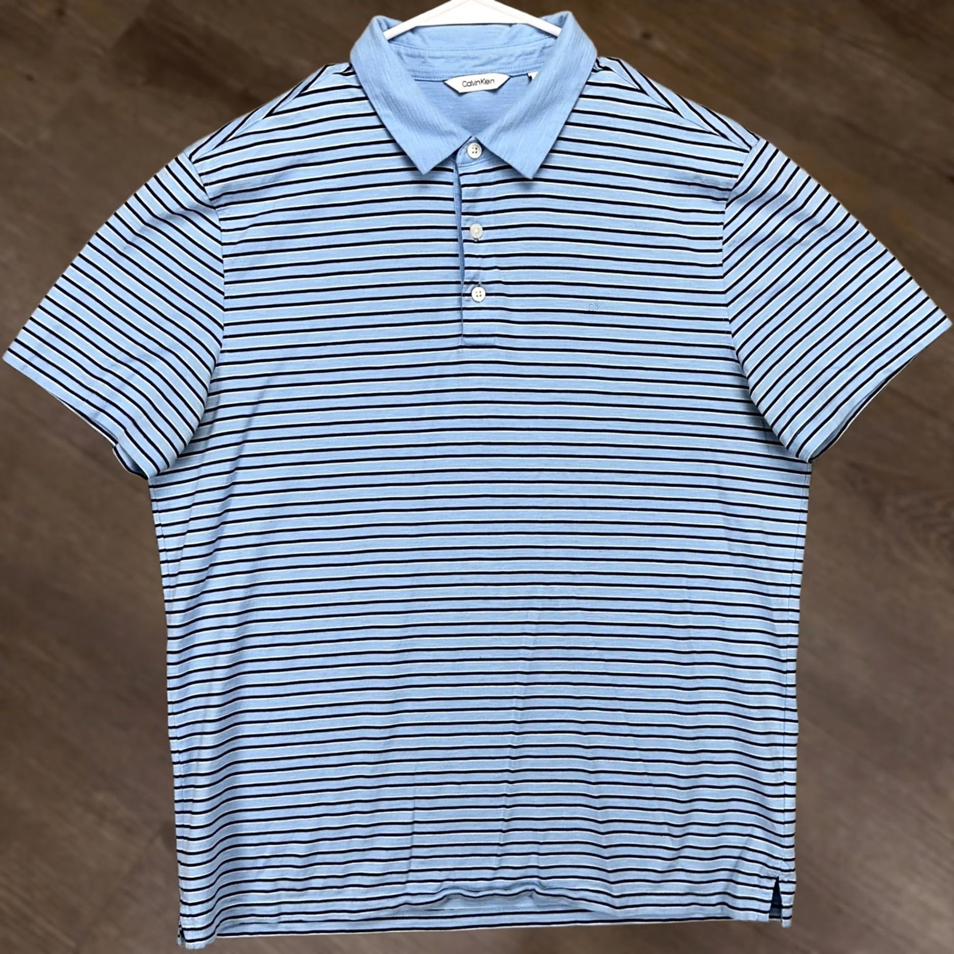 Calvin Klein Calvin Klein Mens Polo Shirt Large Blue Black Short Sleeve Rugby Casual Comfort Size US L / EU 52-54 / 3 - 1 Thumbnail