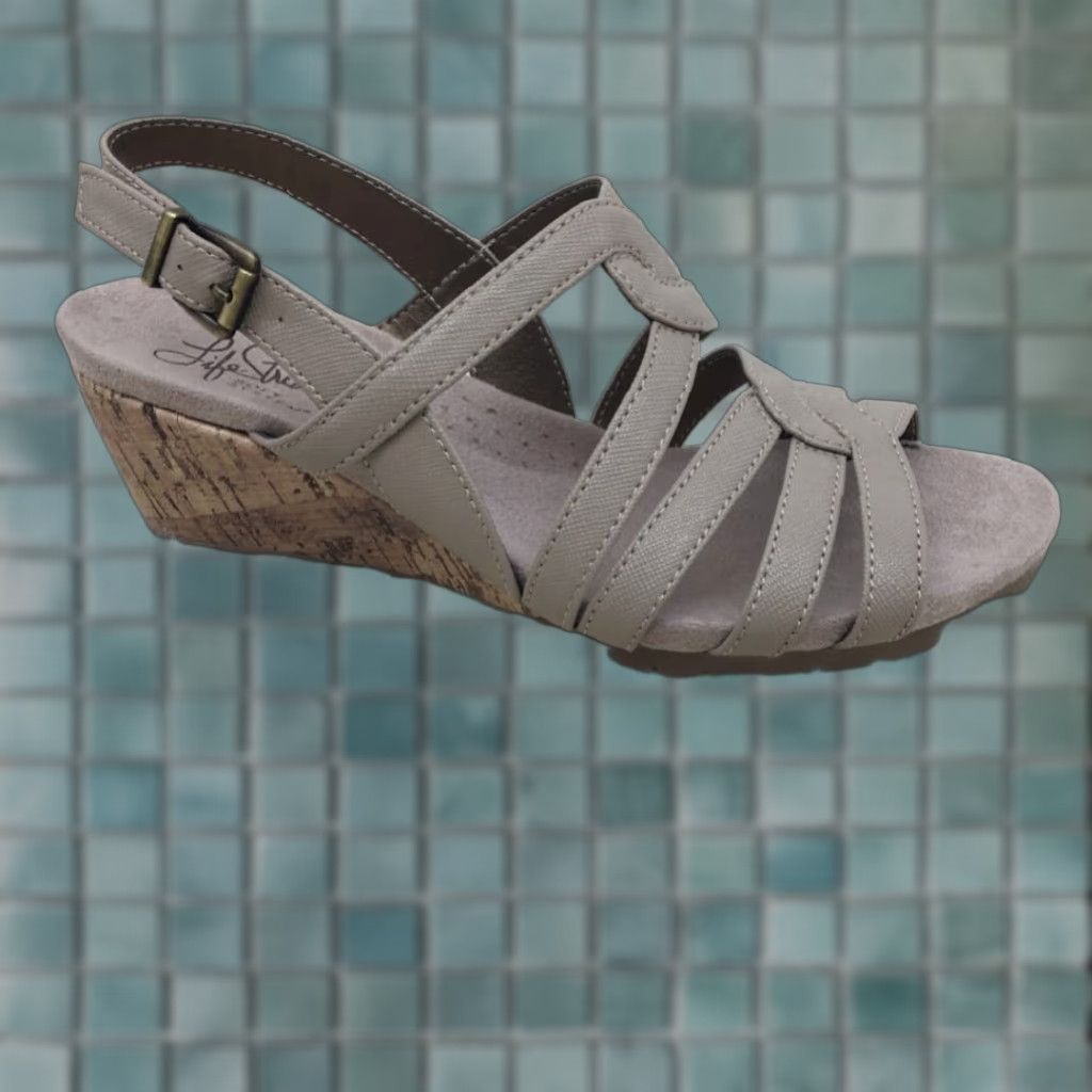 Vintage Lifestride Womens Novak Gray Ankle Strap Cork Wedge Sandals 5.5 M Size US 5.5 / IT 35.5 - 1 Thumbnail