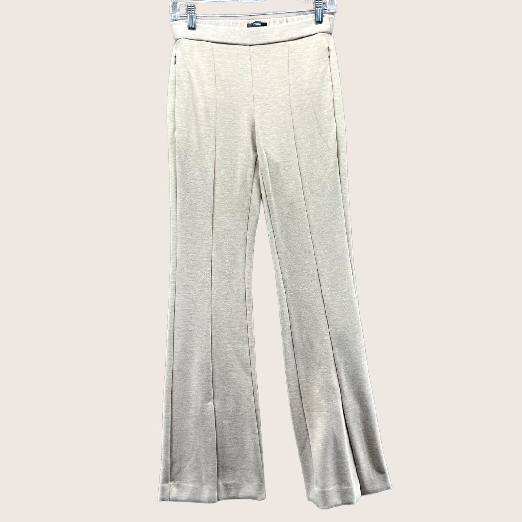 Theory Theory Flare Pants Women 0 Beige Knit Stretch Pull On Crepe Trouser Size 25" / US 0 / IT 36 - 1 Thumbnail