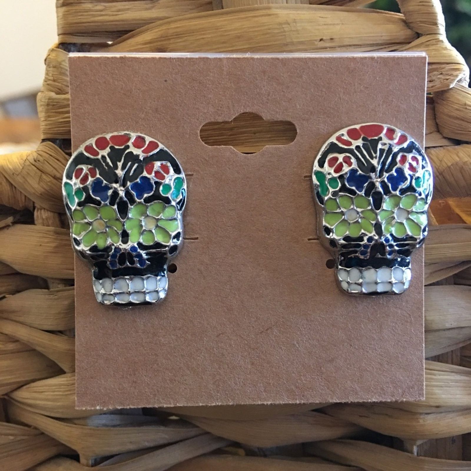 Jewelry Colorful sugar skull enamel pierced earrings Size ONE SIZE - 1 Thumbnail