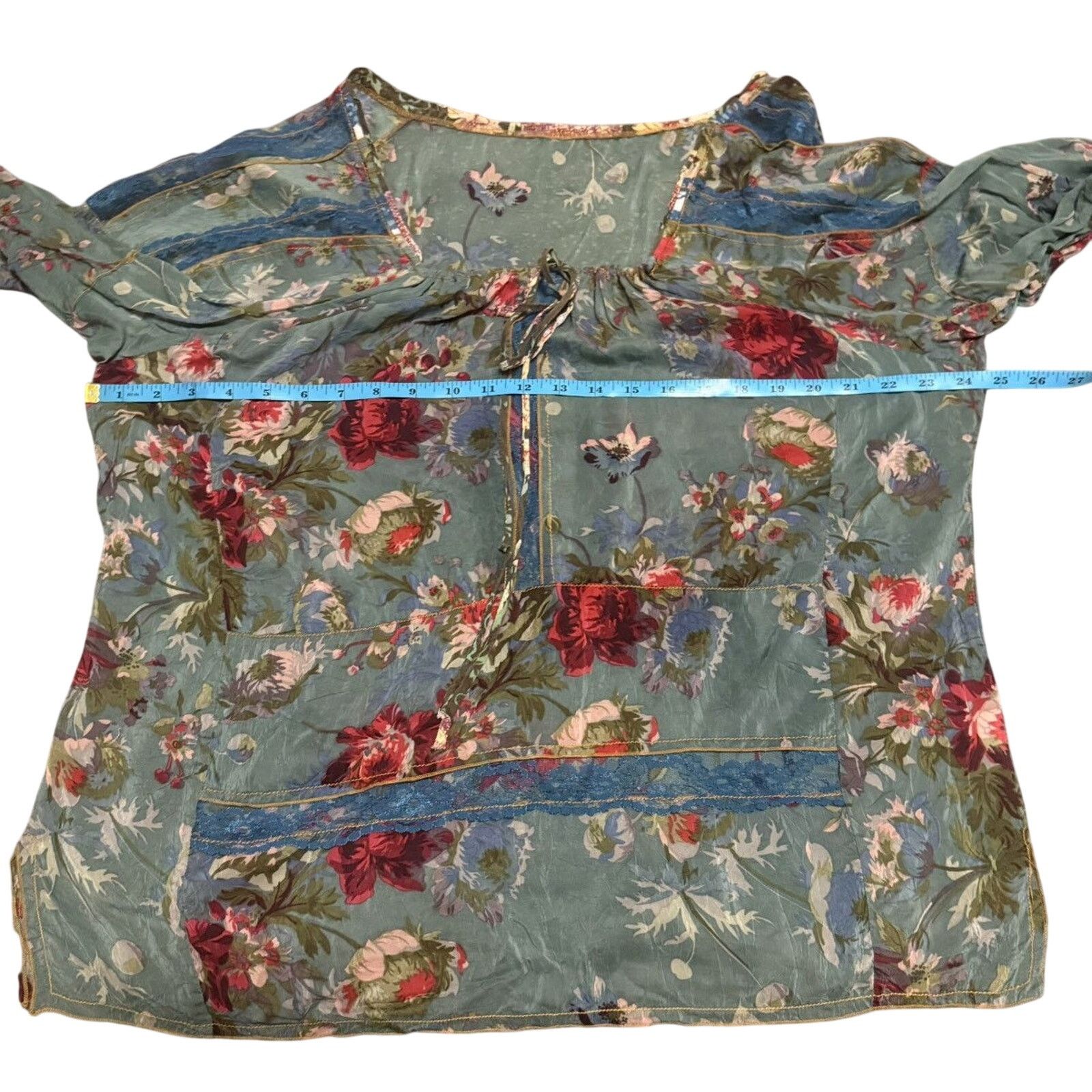 Johnny Was Multi Color Silk Long Sleeve Tunic with Lace Trim Size XL / US 12-14 / IT 48-50 - 14 Thumbnail