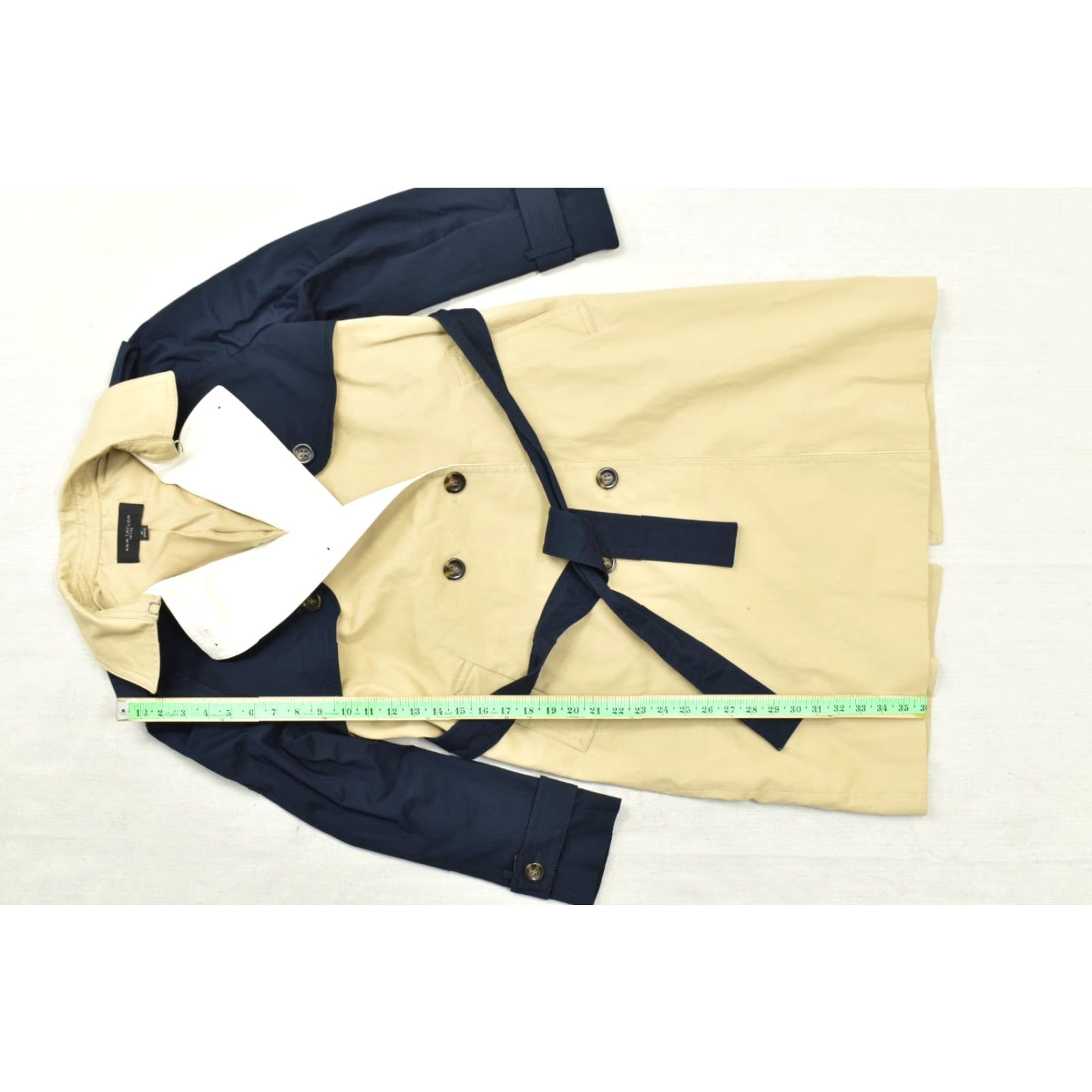 Ann Taylor Ann Taylor Petite MP Women's Colorblock Trench Coat Navy Tan White Cotton Blend Size M / US 6-8 / IT 42-44 - 4 Thumbnail