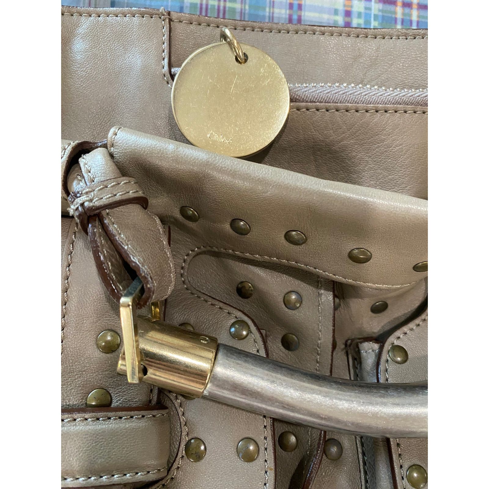Chloe Vintage 00's Chloé Saskia Grey Leather Studded Tote Size ONE SIZE - 4 Thumbnail