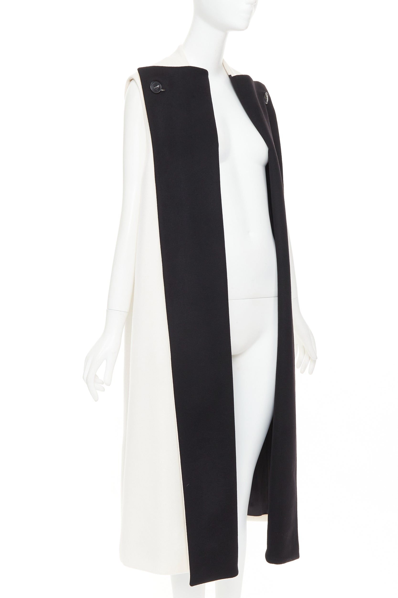 Dior CHRISTIAN DIOR black cream double cashmere bicolor silk lined coat vest FR36 S Size S / US 4 / IT 40 - 1 Thumbnail