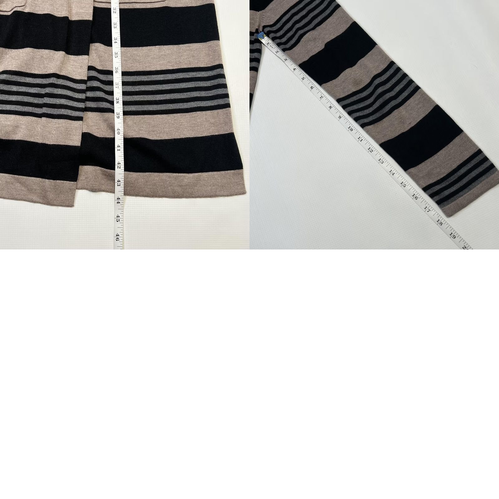 Vintage Laurie Felt Cardigan Sweater Womens M Black Tan Striped Open Front Pockets Long Knit Cashmere Blend Size M / US 6-8 / IT 42-44 - 8 Thumbnail