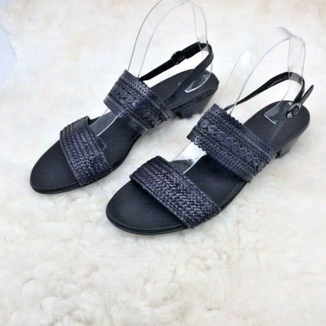 Vintage Munro American Morocco Black Woven Leather Slingback Sandals US 9.5 M Women Size US 10 / IT 40 - 3 Thumbnail