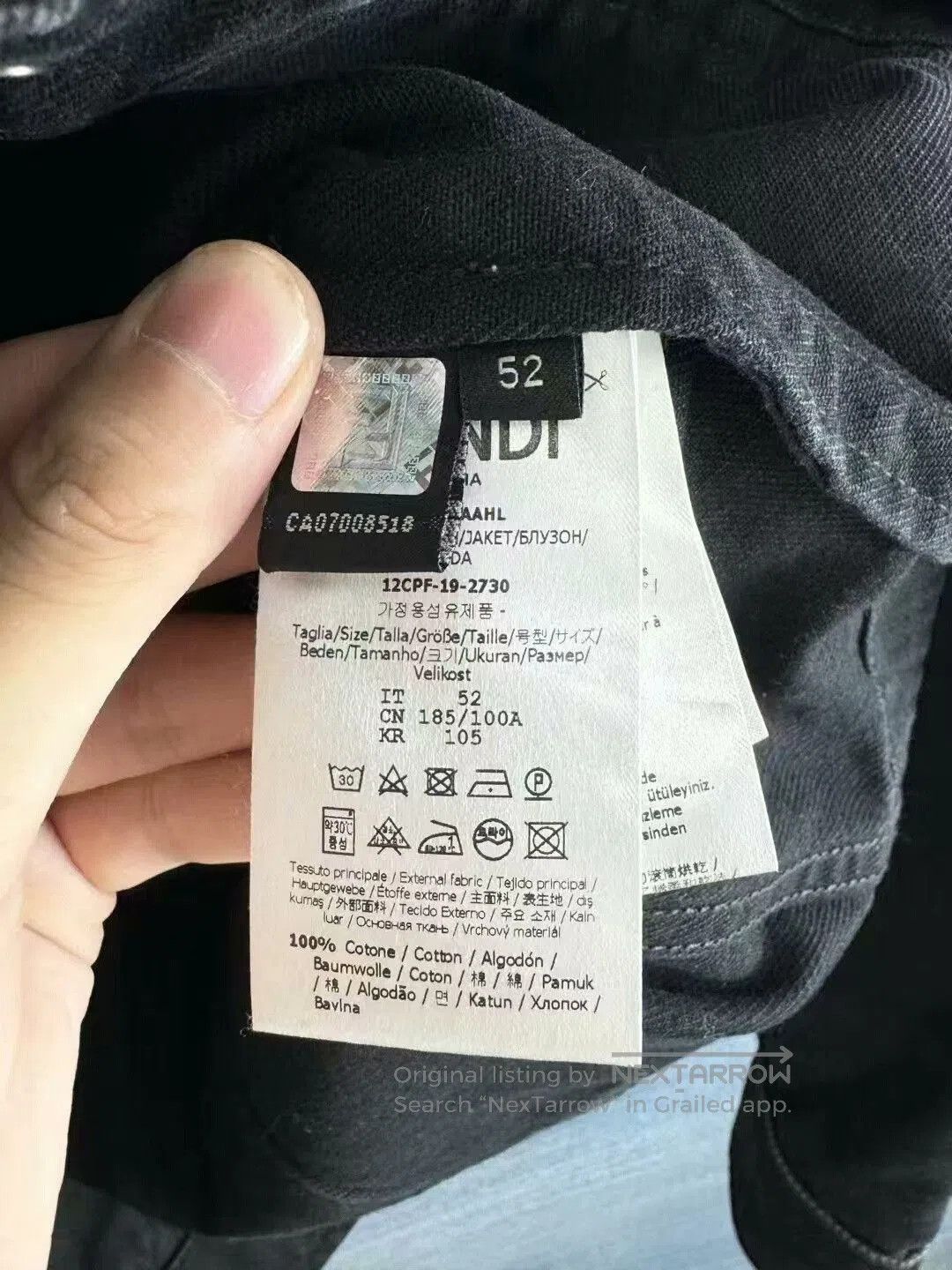 Fendi black denim jacket with leather patch. Size US L / EU 52-54 / 3 - 4 Thumbnail