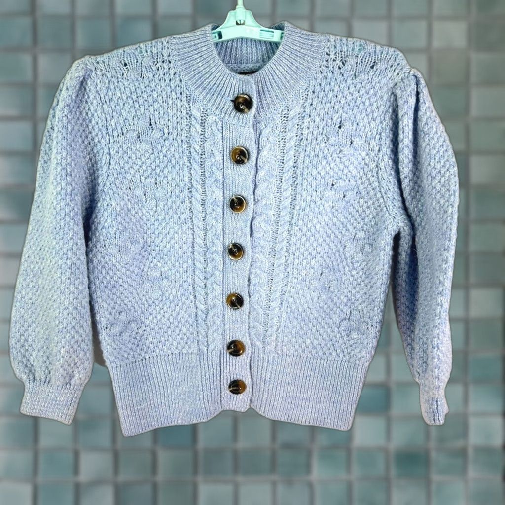 Vintage WHO WHAT WEAR Blue Wool Blend Cardigan Knit Cable Knit Cardigan Sweater Size L Womens Size L / US 10 / IT 46 - 1 Thumbnail