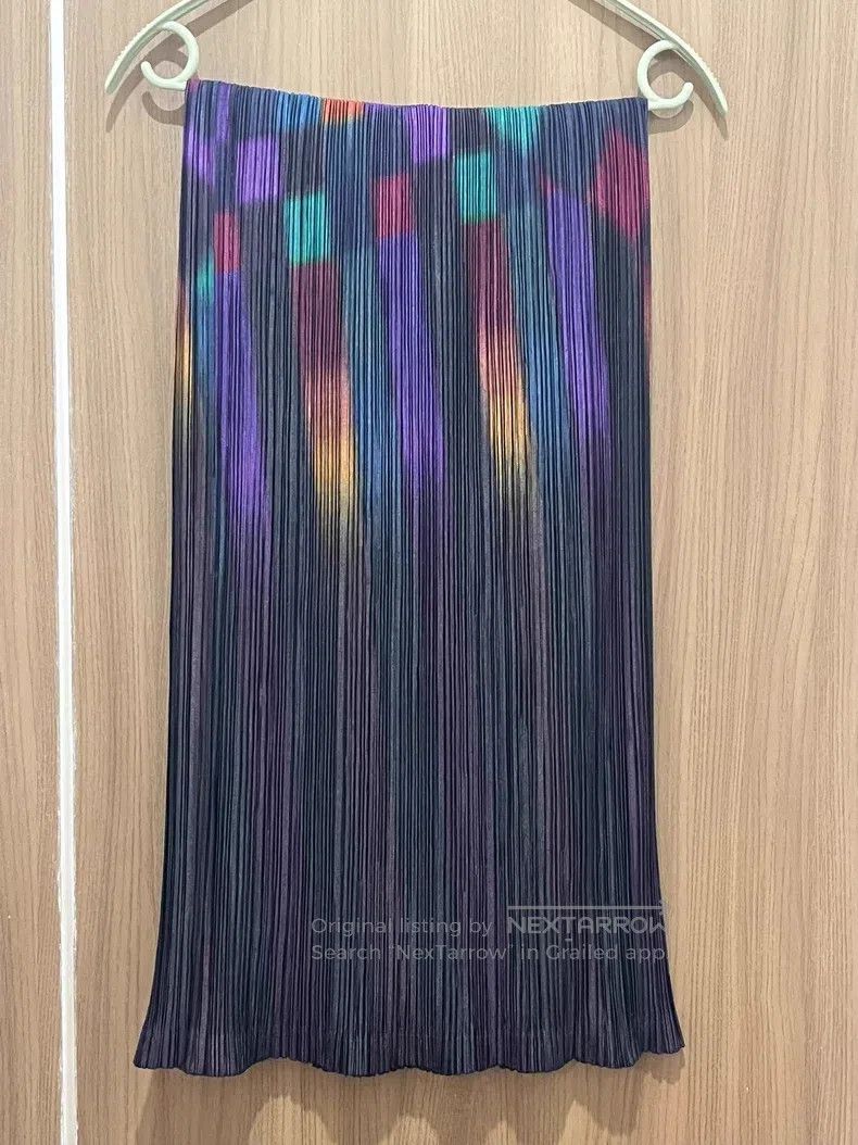 Issey Miyake Issey Miyake size:3 Aurora Color-Block Midi Skirt Size 22" - 2 Thumbnail