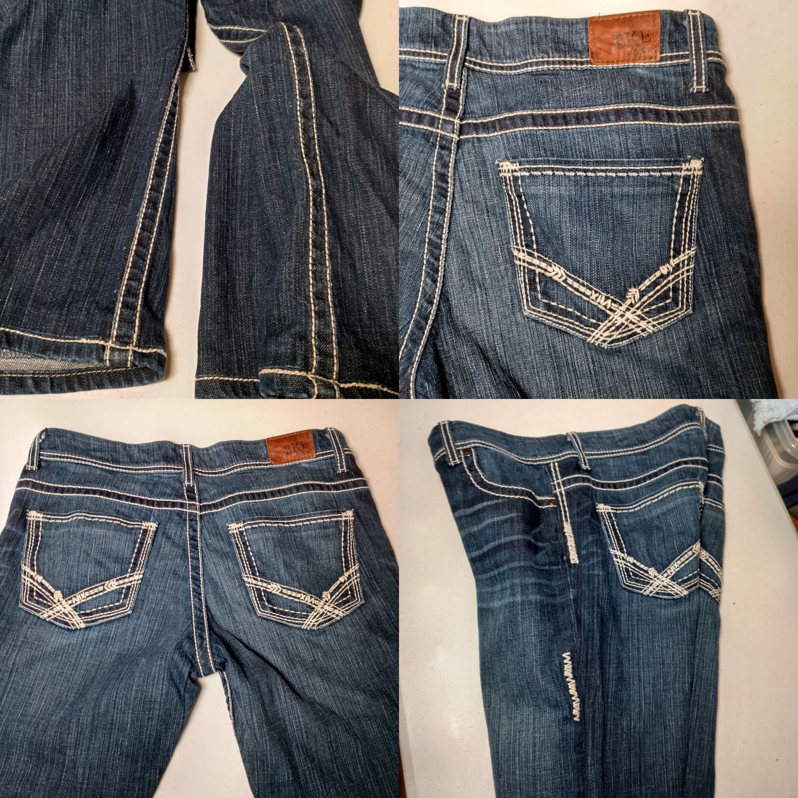BKE BKE Jeans Woman 32L Denim Bootcut Regular 5-Pocket Blue Whiskering White Stitching Dark Wash Distressed look - Buckle Bke Payton Size 24" / US 00 / IT 34 - 9 Thumbnail