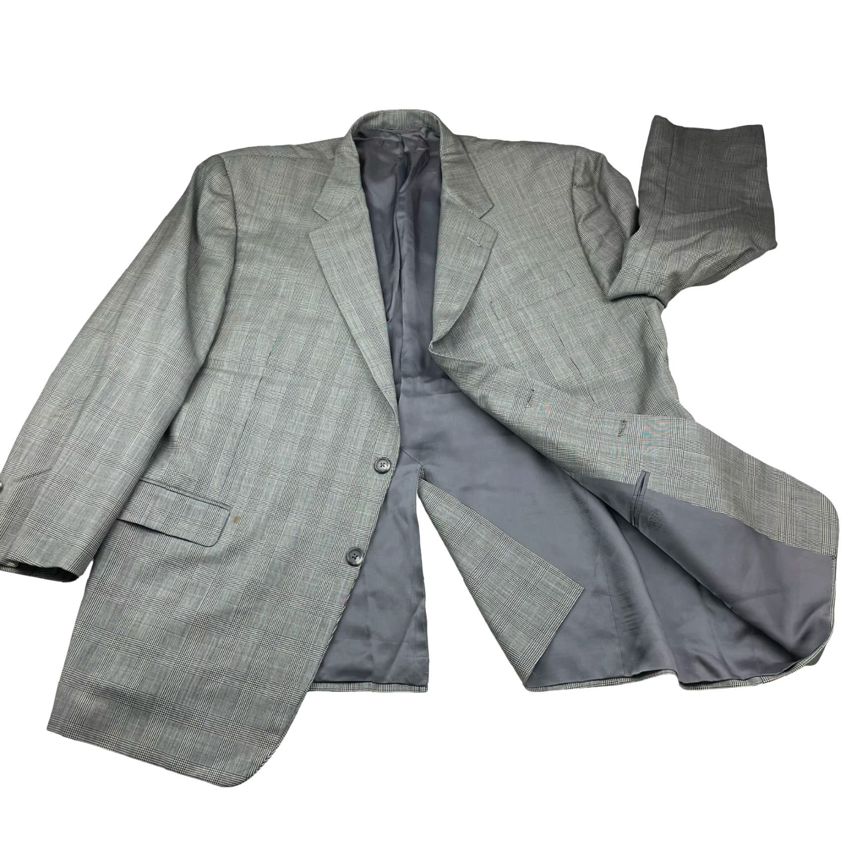 Vintage Hickey Freeman Blazer Jacket Men Two Button 48 Regular Wool Plaid Gray/Blue Boardroom Notch Lapel Mens Size 48R - 3 Thumbnail