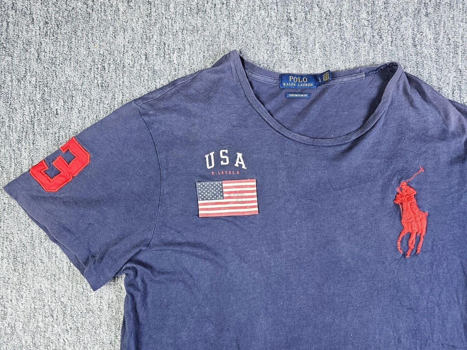 Polo Ralph Lauren Polo Ralph Lauren Big Pony USA Flag Tee Custom Slim Fit L Size US L / EU 52-54 / 3 - 2 Thumbnail
