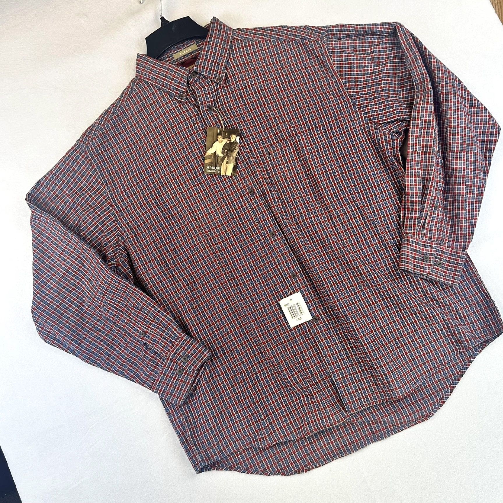 Arrow Arrow Shirt Mens Large Red Plaid Button-Down 100% Cotton Long Sleeve Shirt Size US L / EU 52-54 / 3 - 2 Thumbnail