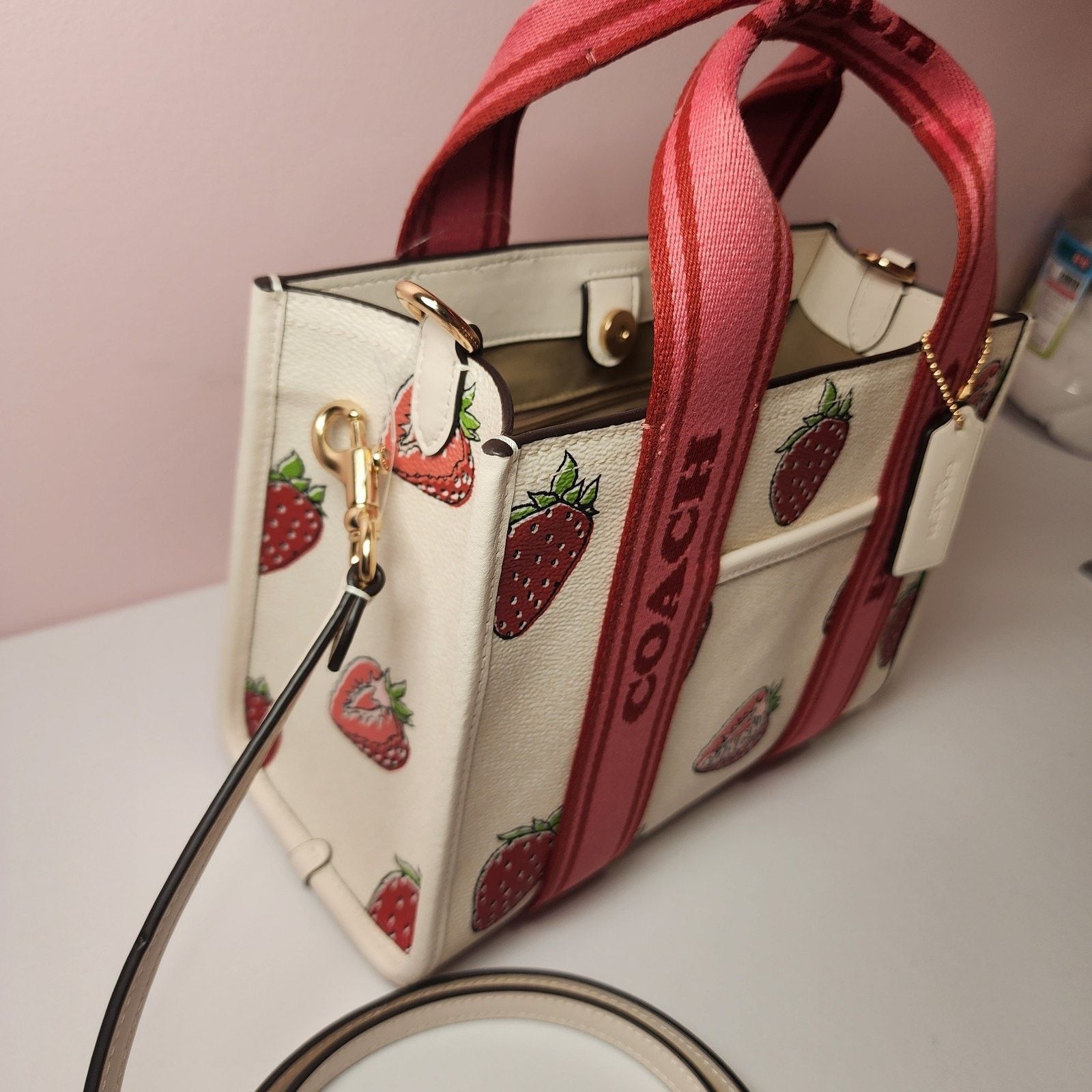 Coach NWT Coach CAR80 Smith Tote Bag 24 Strawberry Chalk Multi Size ONE SIZE - 4 Thumbnail