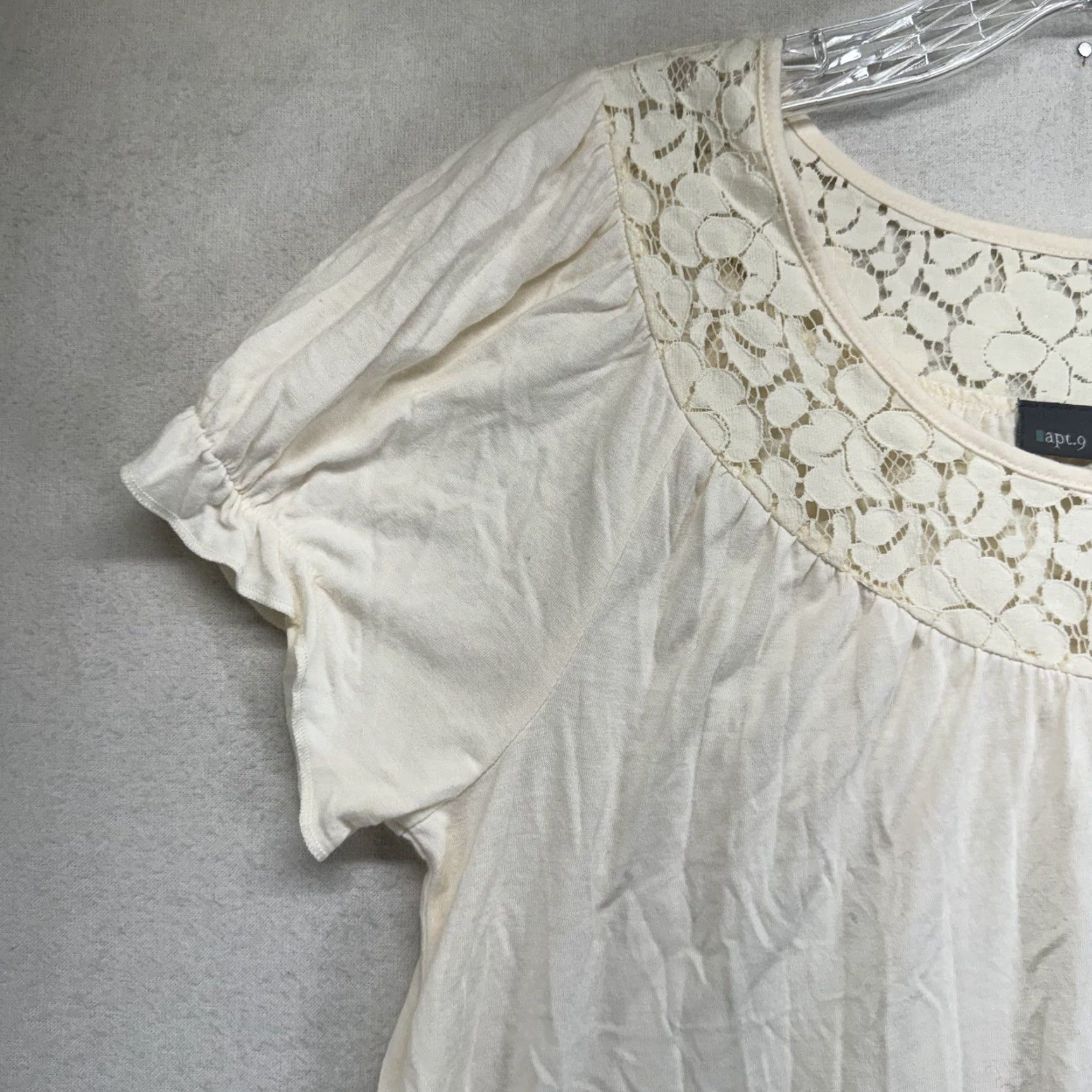Apt. 9 VINTAGE Apt. 9 Women's Blouse Short Sleeve Lace Round Neck Ivory Floral Accents Bohemian Classic Medium Size M / US 6-8 / IT 42-44 - 5 Thumbnail