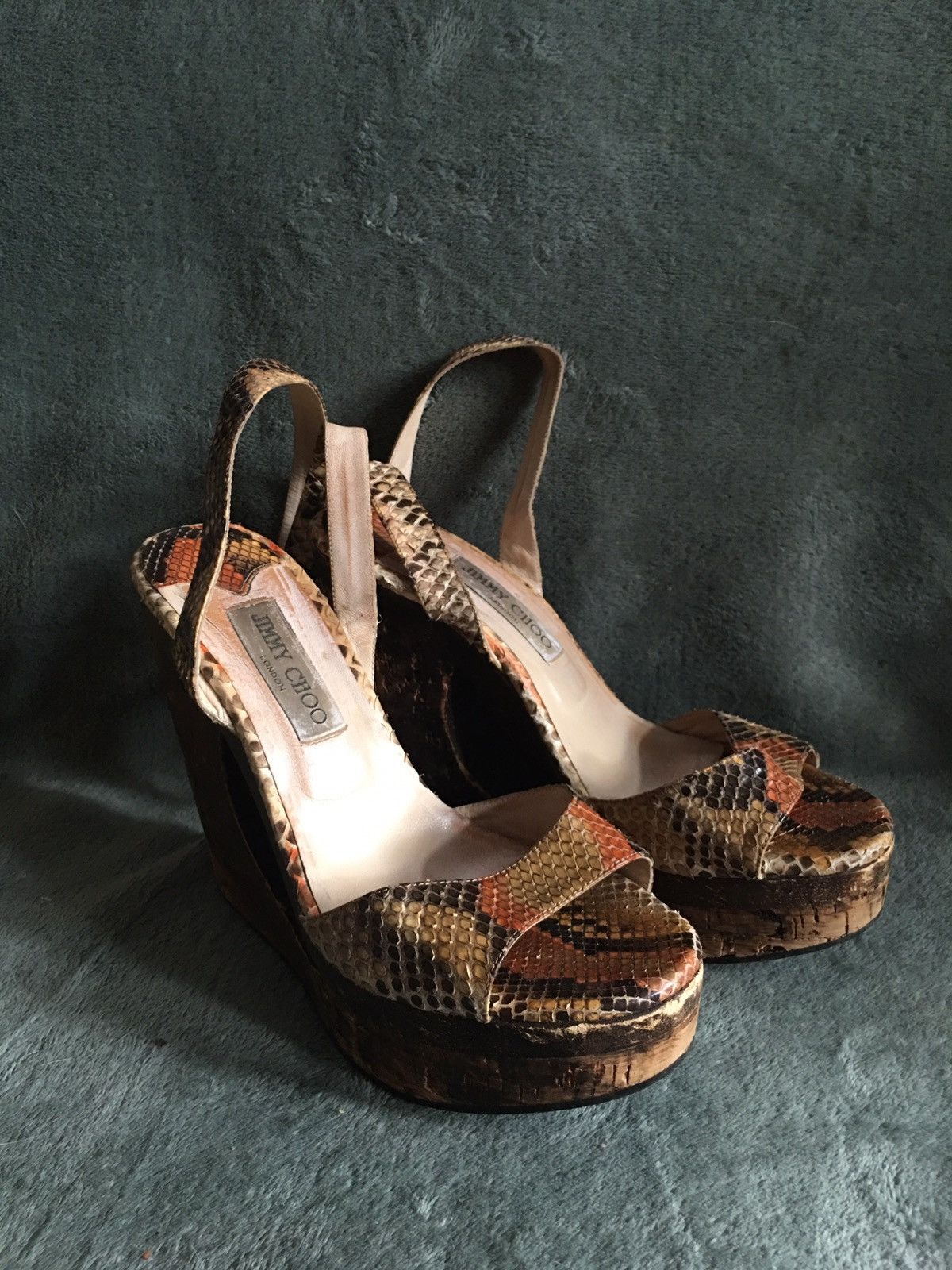 Jimmy Choo Jimmy Choo Multicolor Python Leather Penelop Wedge Sandals Size US 9 / IT 39 - 2 Thumbnail
