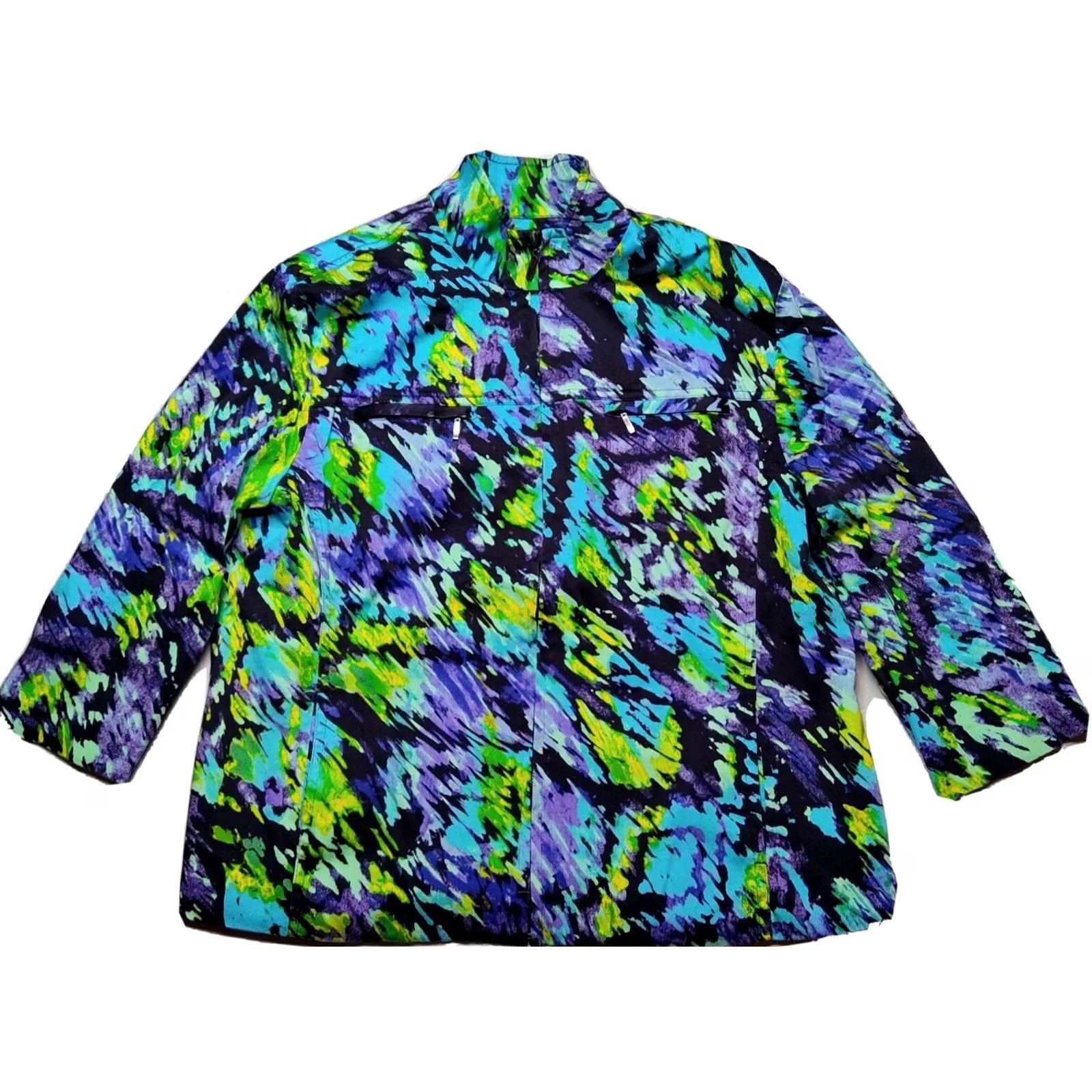 Vintage TONI MORGAN Women Purple Multi Abstract Full Zip 3/4 Sleeve Jacket Cotton Blend Medium Size M / US 6-8 / IT 42-44 - 2 Thumbnail