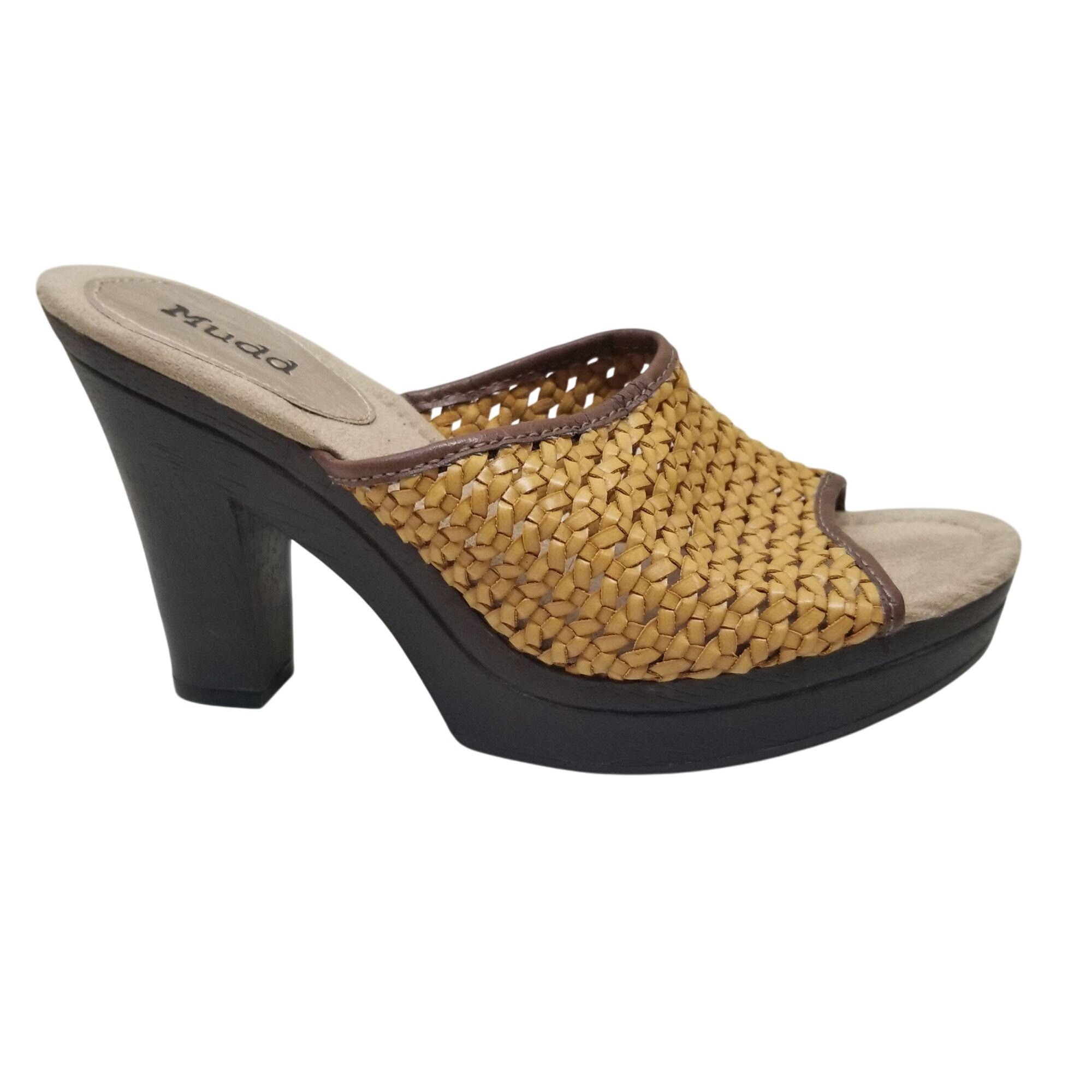 Other Mudd 9 Sandals Open Toe Mustard Yellow Basket Weave Heels Pl Size US 9 / IT 39 - 9 Thumbnail