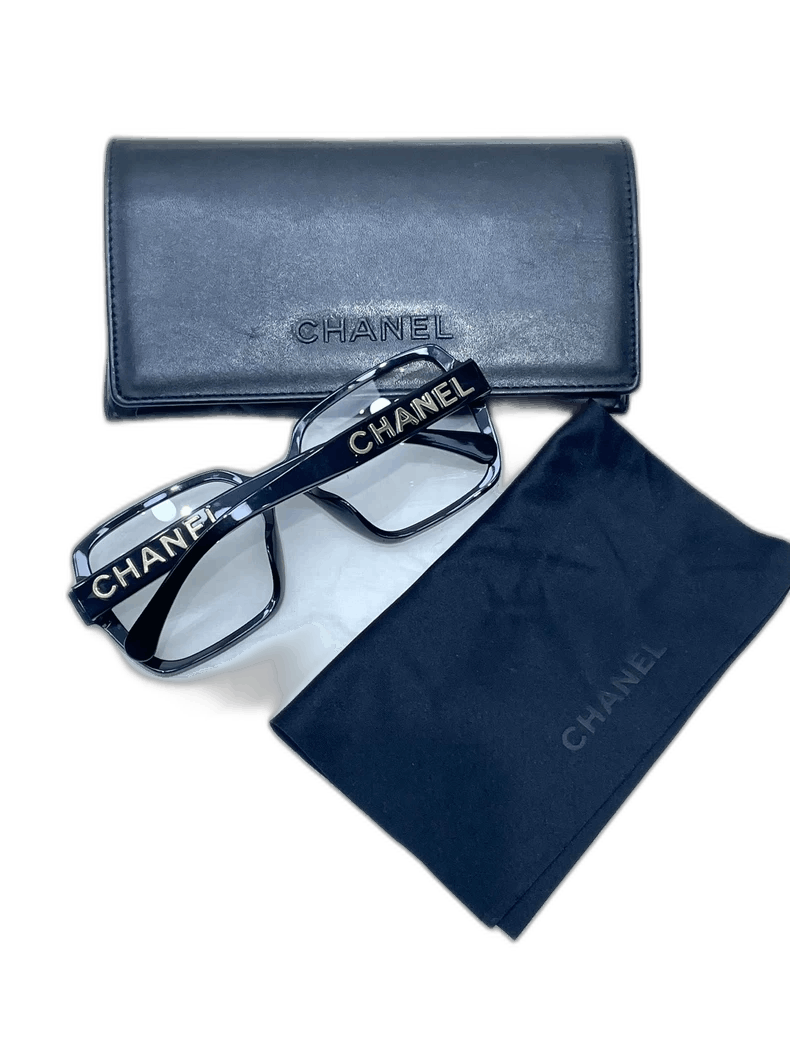 Chanel Chanel Black Frame Glasses with Gold Letters Size ONE SIZE - 1 Thumbnail