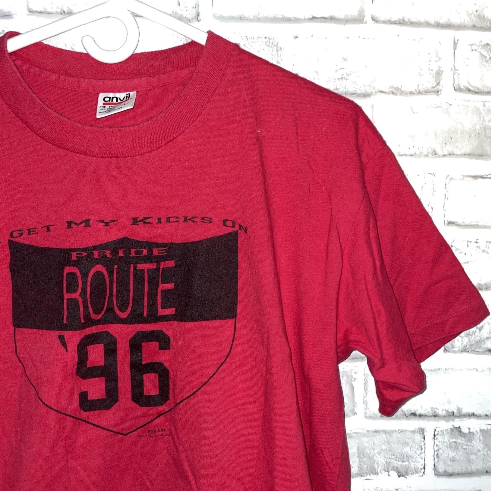 Anvil VTG Anvil Tee Route 96 Graphic Proud USA Red Mens Size L Cotton Single Stitch Shirt Size US L / EU 52-54 / 3 - 2 Thumbnail