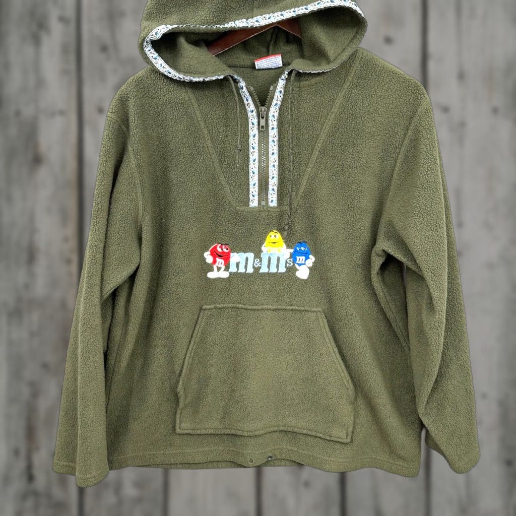 MNML VINTAGE MnM Hoodie Shirt Womens M Green 90s Hooded Pullover Fleece Zip M&Ms Y2K Classic Summer Winter Fall Casual Business Travel Golf? Size M / US 6-8 / IT 42-44 - 1 Thumbnail