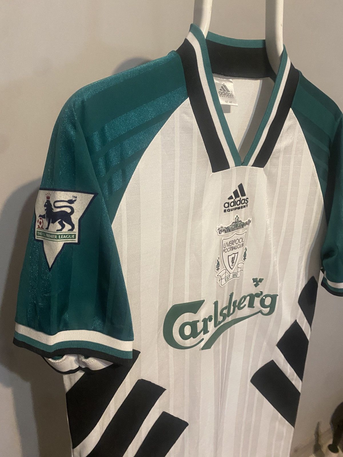 Vintage Adidas Equipment Liverpool 1993 1995 Away Shirt Jersey Size US L / EU 52-54 / 3 - 4 Thumbnail