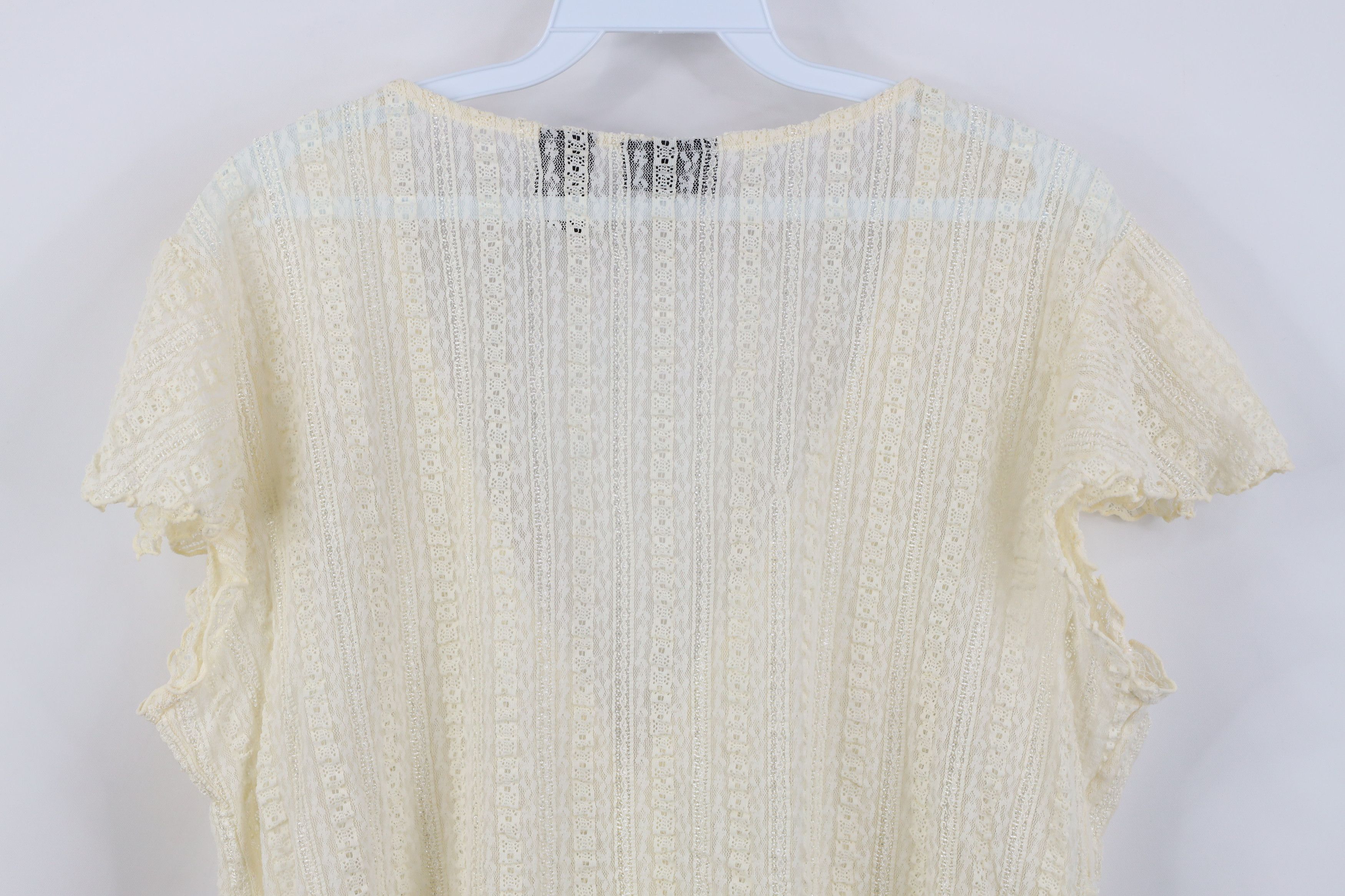 Vintage Vintage 90s Y2K Babydoll Lace Stretch Shirt Top Cream USA Size XL / US 12-14 / IT 48-50 - 10 Thumbnail