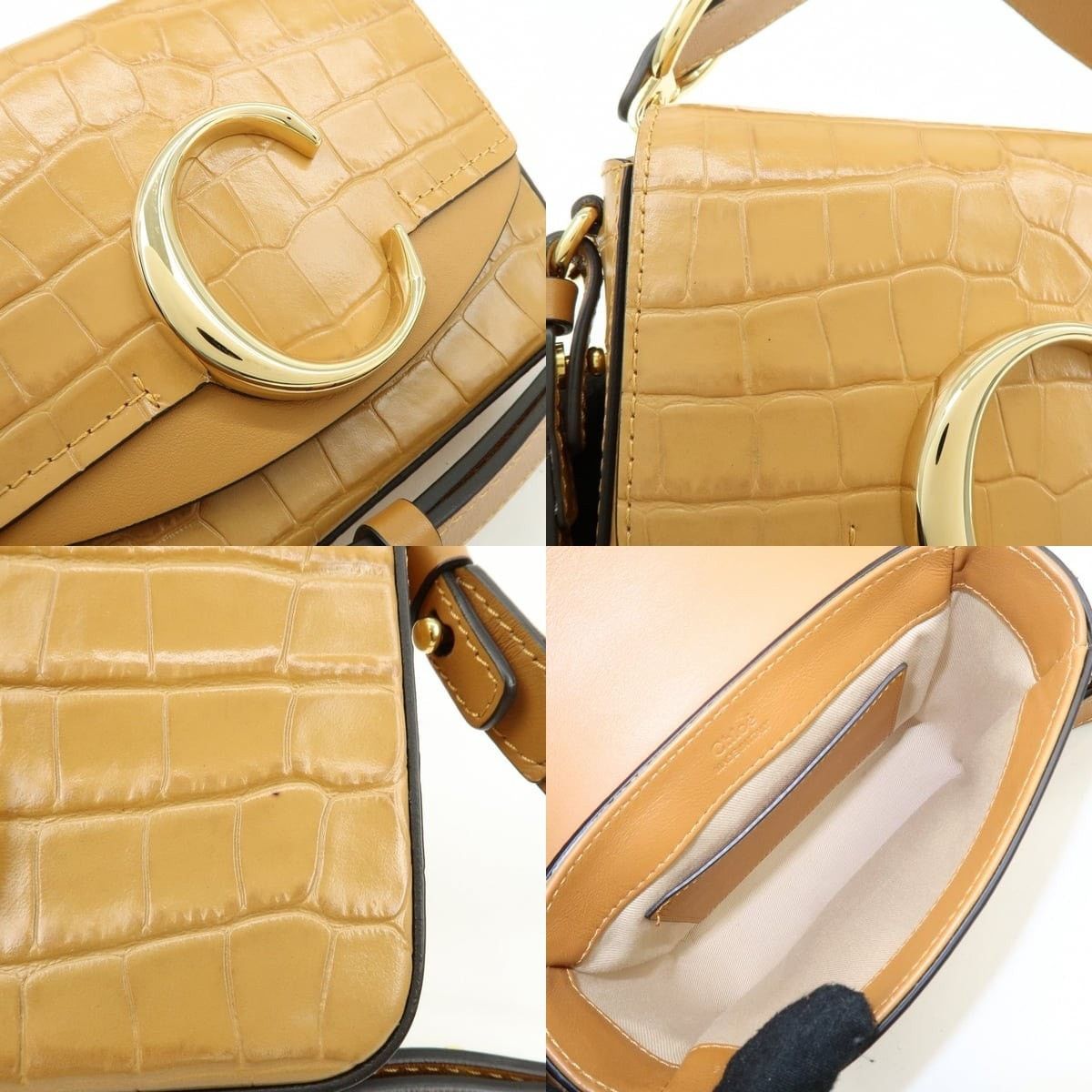 Chloe Chloe C Mini Croc-Embossed Leather Shoulder Bag Tan Size ONE SIZE - 7 Thumbnail