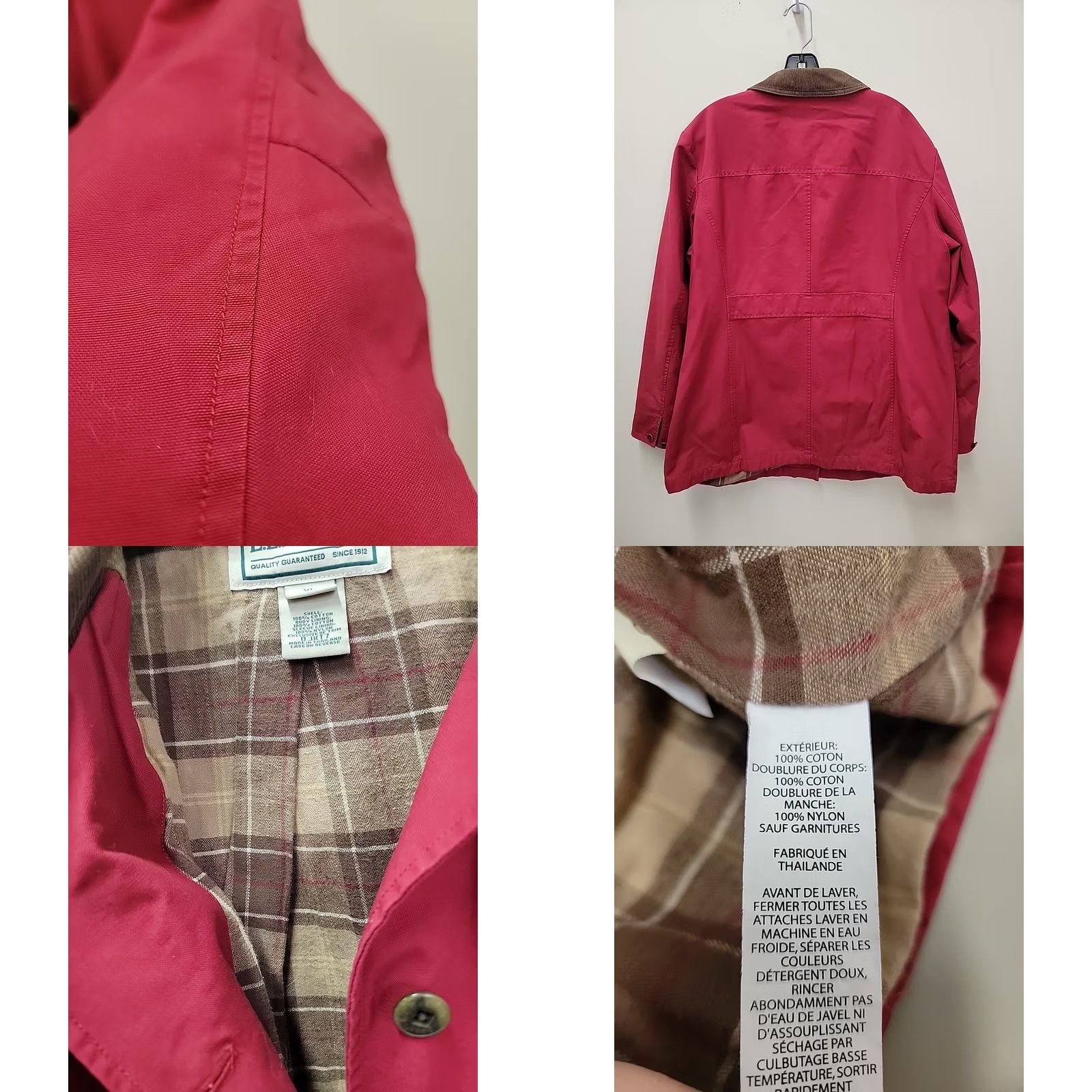 Vintage L.L. Bean Women's Red Button Up Jacket XL Plaid Lining Corduroy Collar Jacket Size XL / US 12-14 / IT 48-50 - 8 Thumbnail