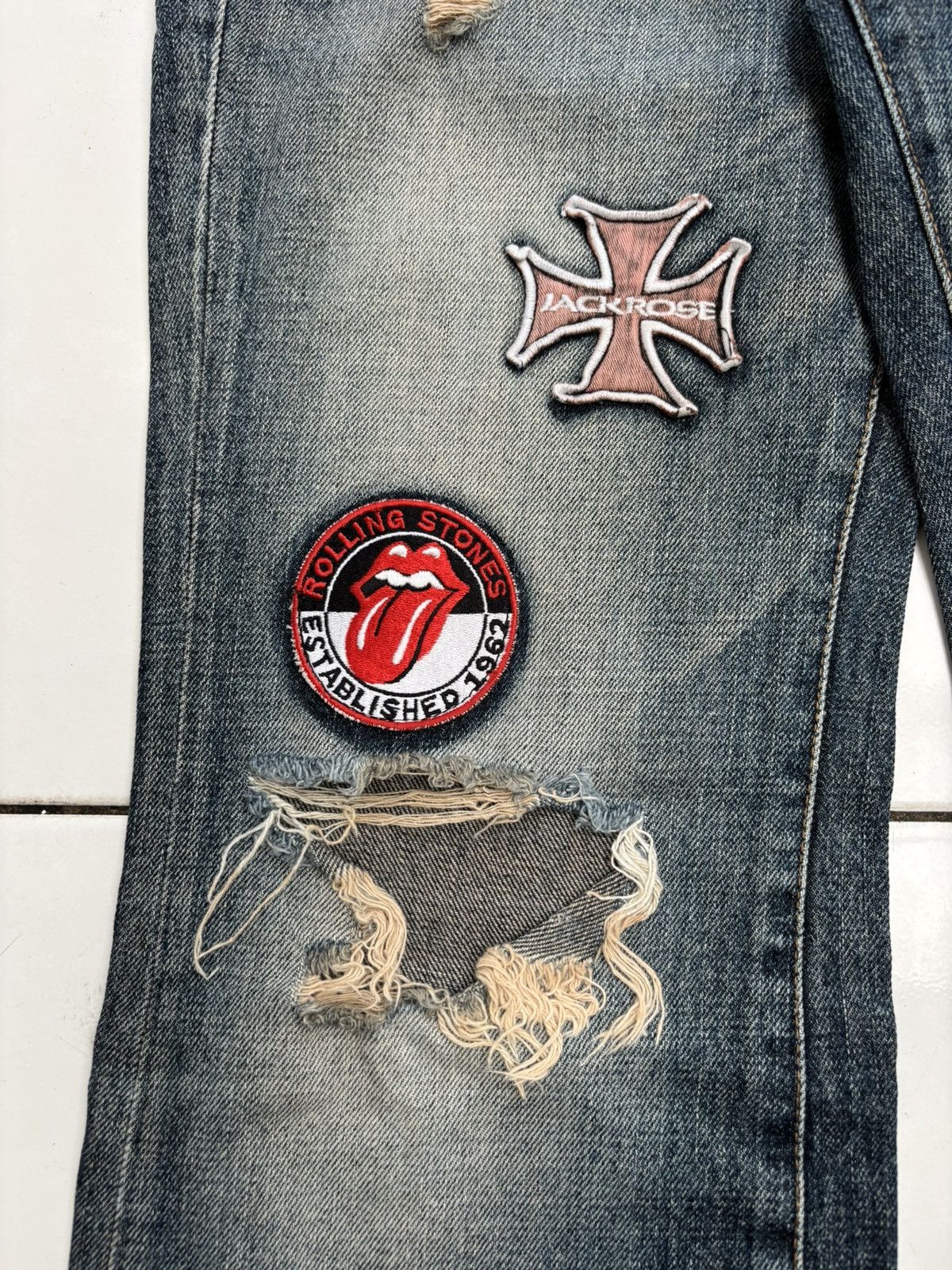 Tornado Mart JACKROSE Patchwork Distressed Flare Jeans Size US 33 - 3 Thumbnail