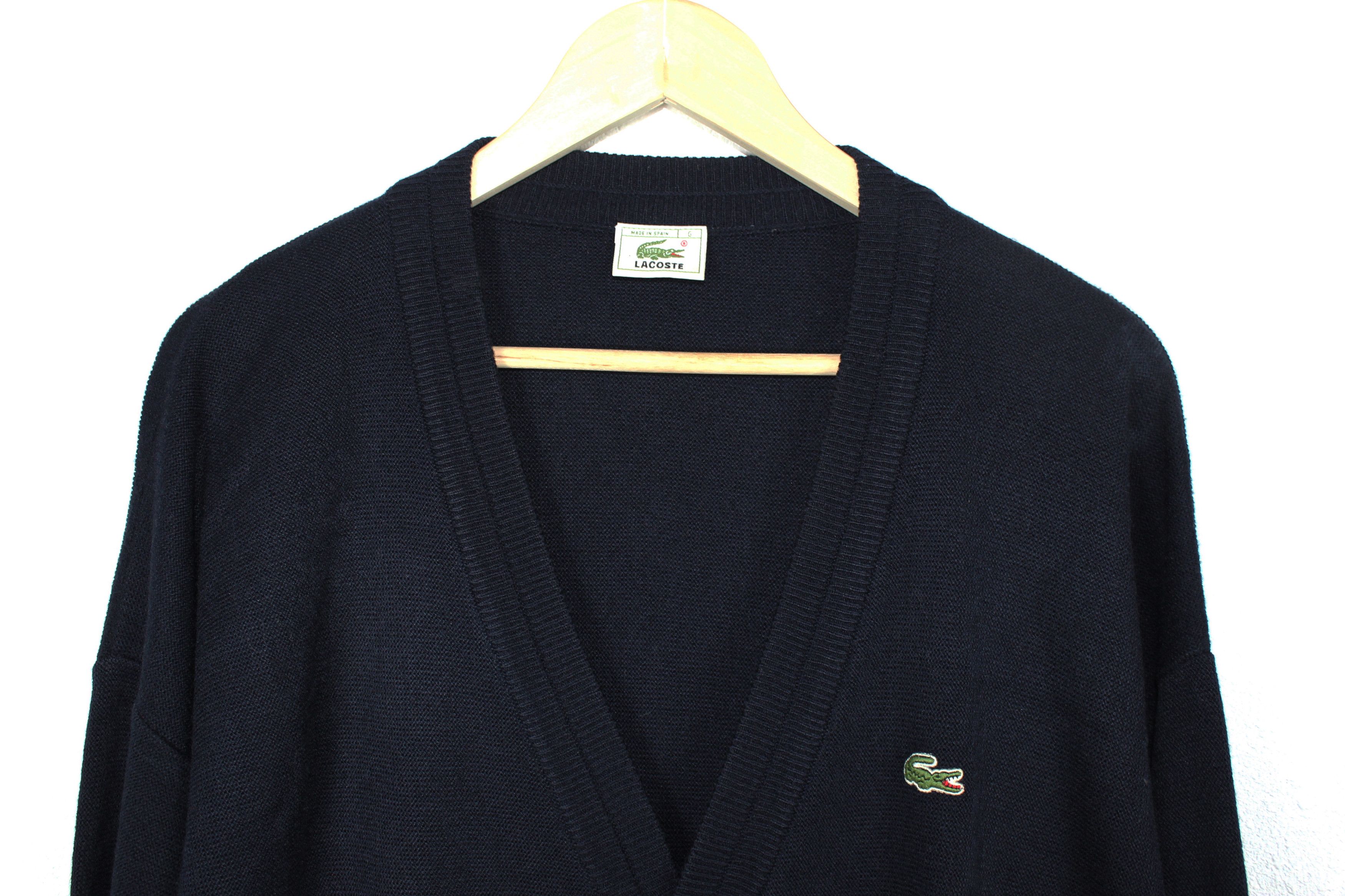 Lacoste × Vintage Vintage Lacoste Croc Acrylic Navy Cardigan Sweater 90s Size US XL / EU 56 / 4 - 2 Thumbnail