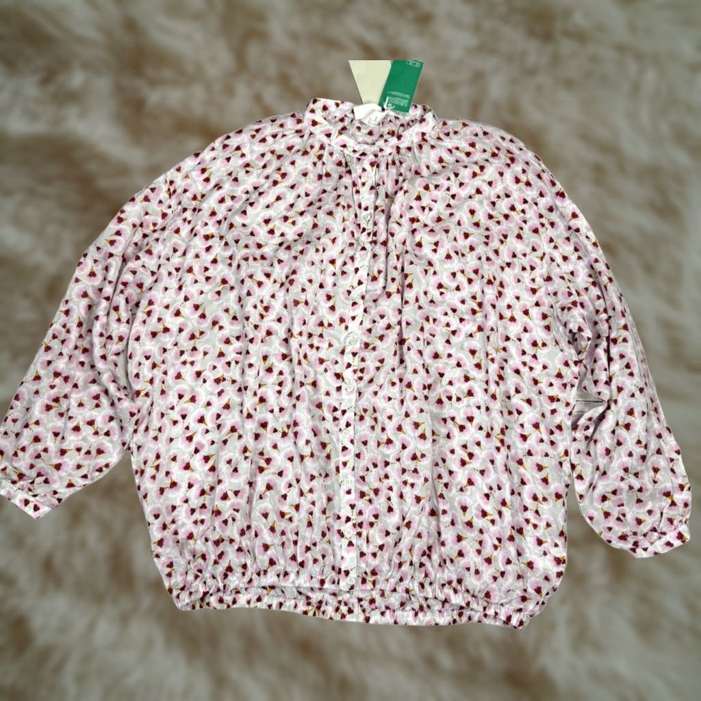 H&M Anna Glover X H&M Blouse Womens Long Sleeve Button Front Sz 6 Gray/Pink Lyocell Size M / US 6-8 / IT 42-44 - 1 Thumbnail