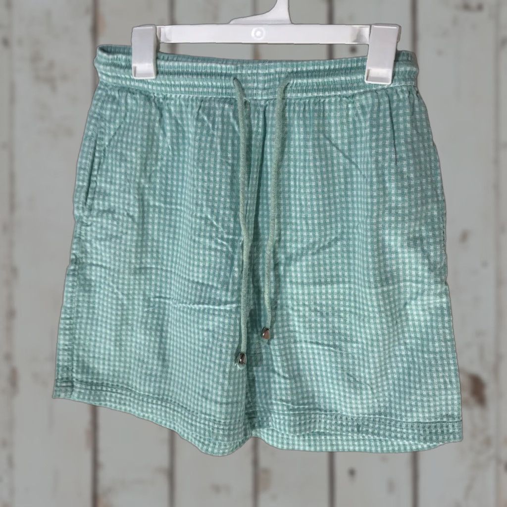 Vintage VINTAGE Mountain Lake Women's Drawstring Checked Shorts Casual Travel Spring Summer Green White Size L Size 36" / US 14 / IT 50 - 1 Thumbnail