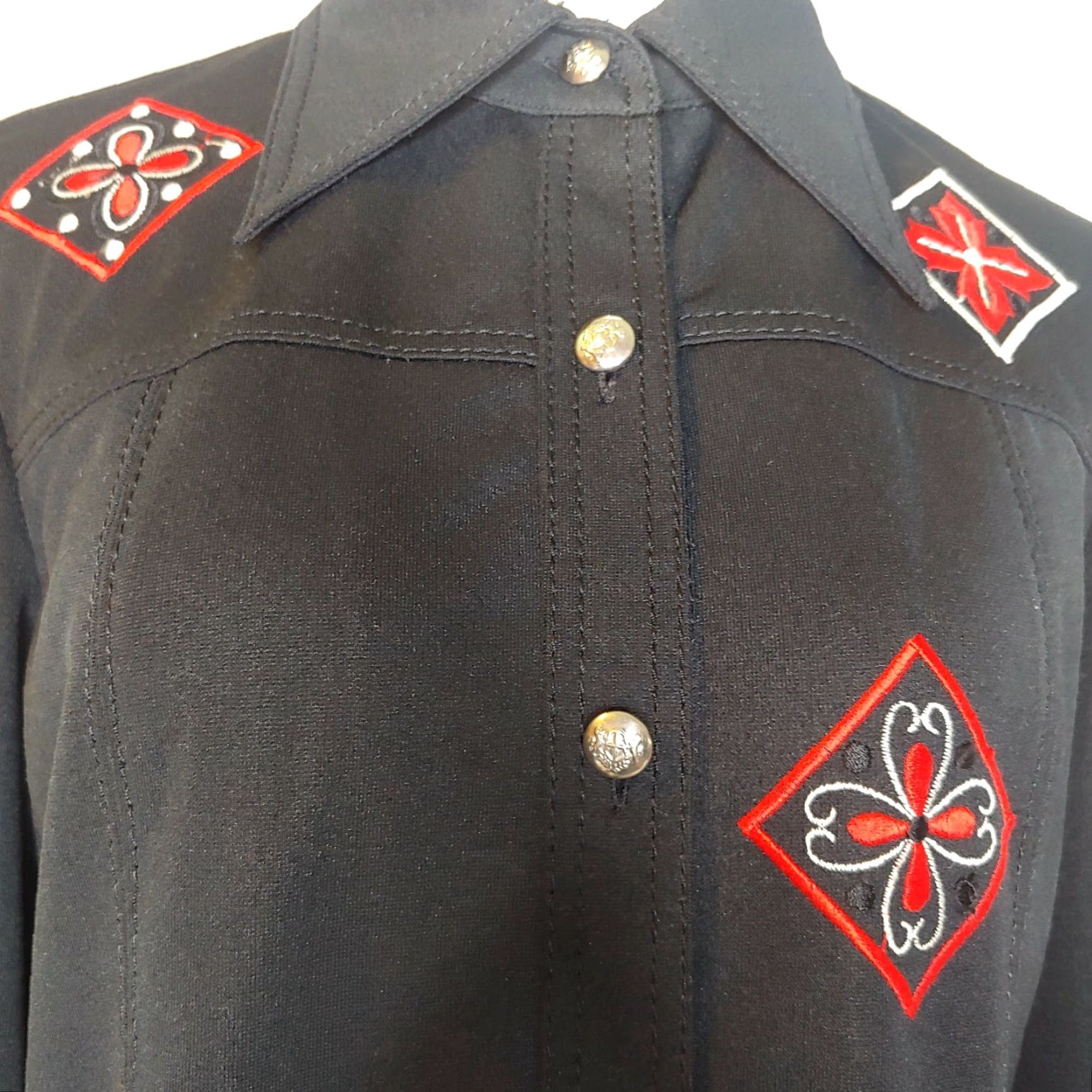 Etro VINTAGE Western Shirt Womens Large Embroidered Black Red Polyester Stretch Long Sleeve Contour Buttons Classic Western Theme Mens? Size L / US 10 / IT 46 - 4 Thumbnail