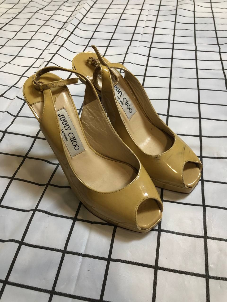 Jimmy Choo Jimmy Choo womens Shoes Yellow Patent Leather Pumps Peep Size US 5 / IT 35 - 1 Thumbnail