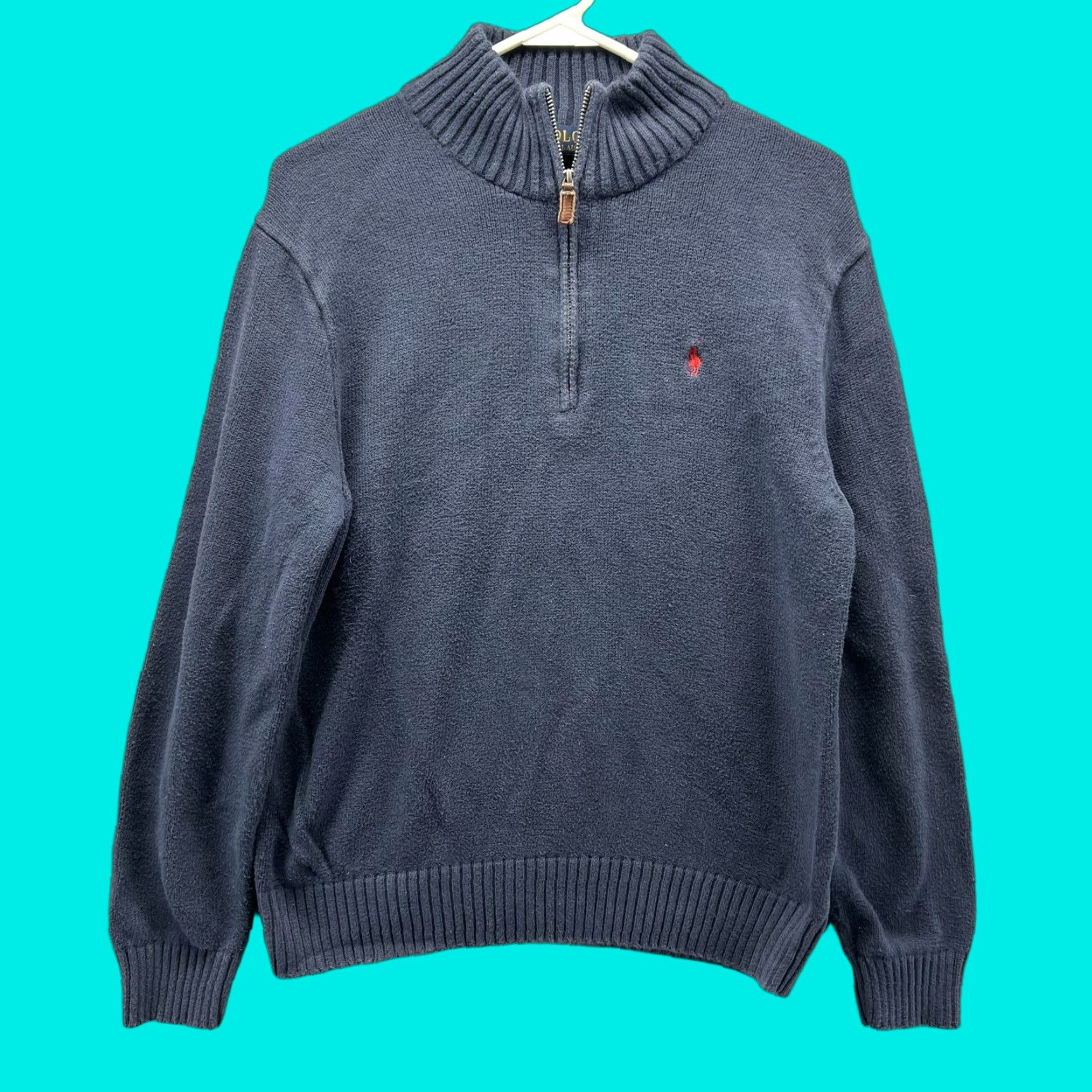 Polo Ralph Lauren VINTAGE Polo Ralph Lauren Pullover Sweater Mens M Blue 1/4 Zip Mock Neck Polo Pony Logo Navy Size US M / EU 48-50 / 2 - 1 Thumbnail
